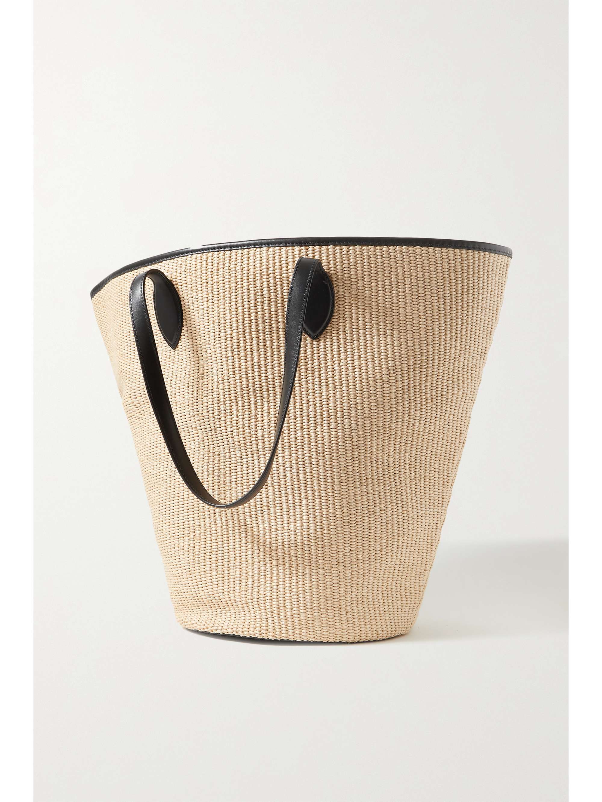 KHAITE Osa leather-trimmed raffia tote