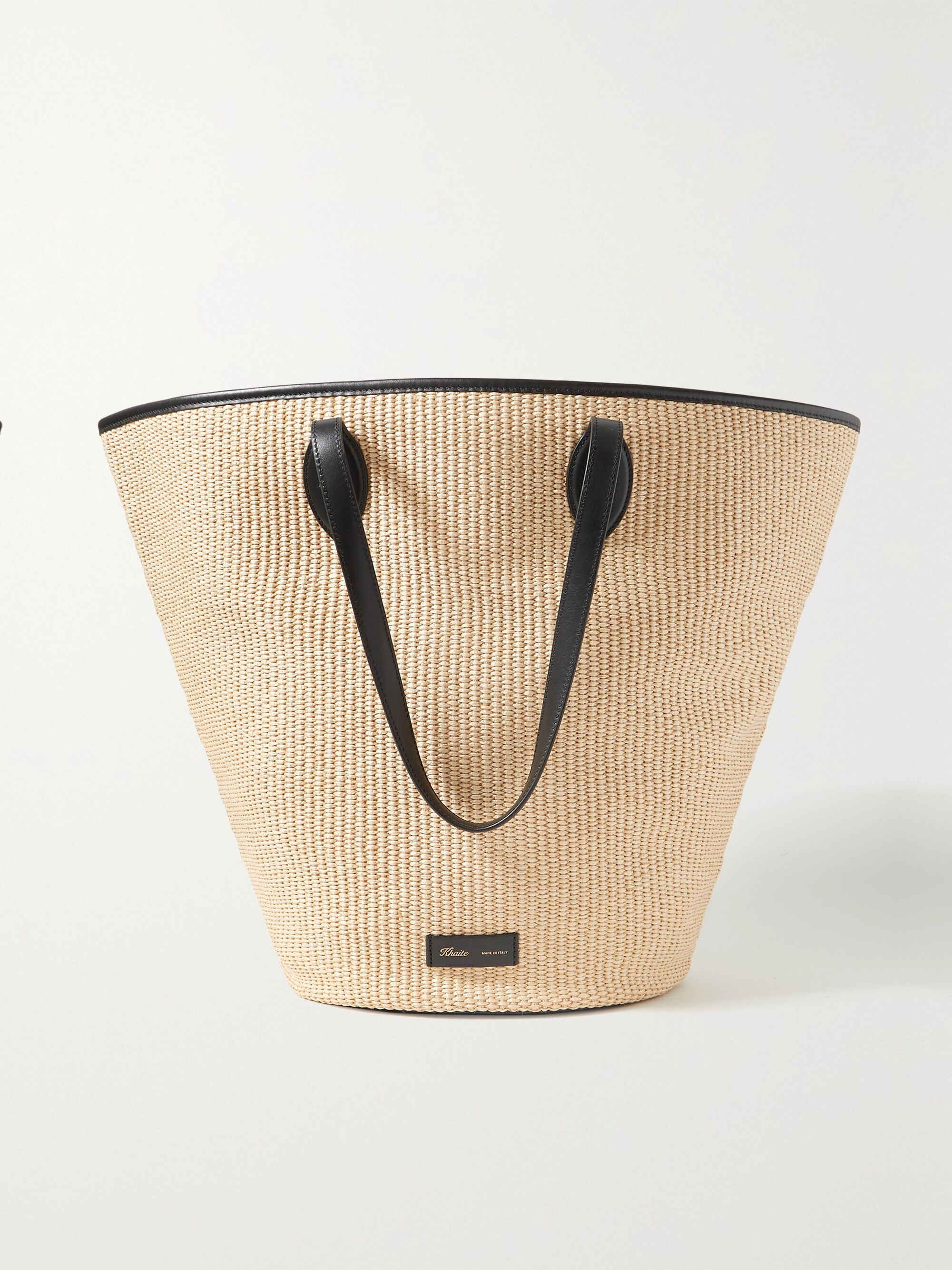KHAITE Osa leather-trimmed raffia tote