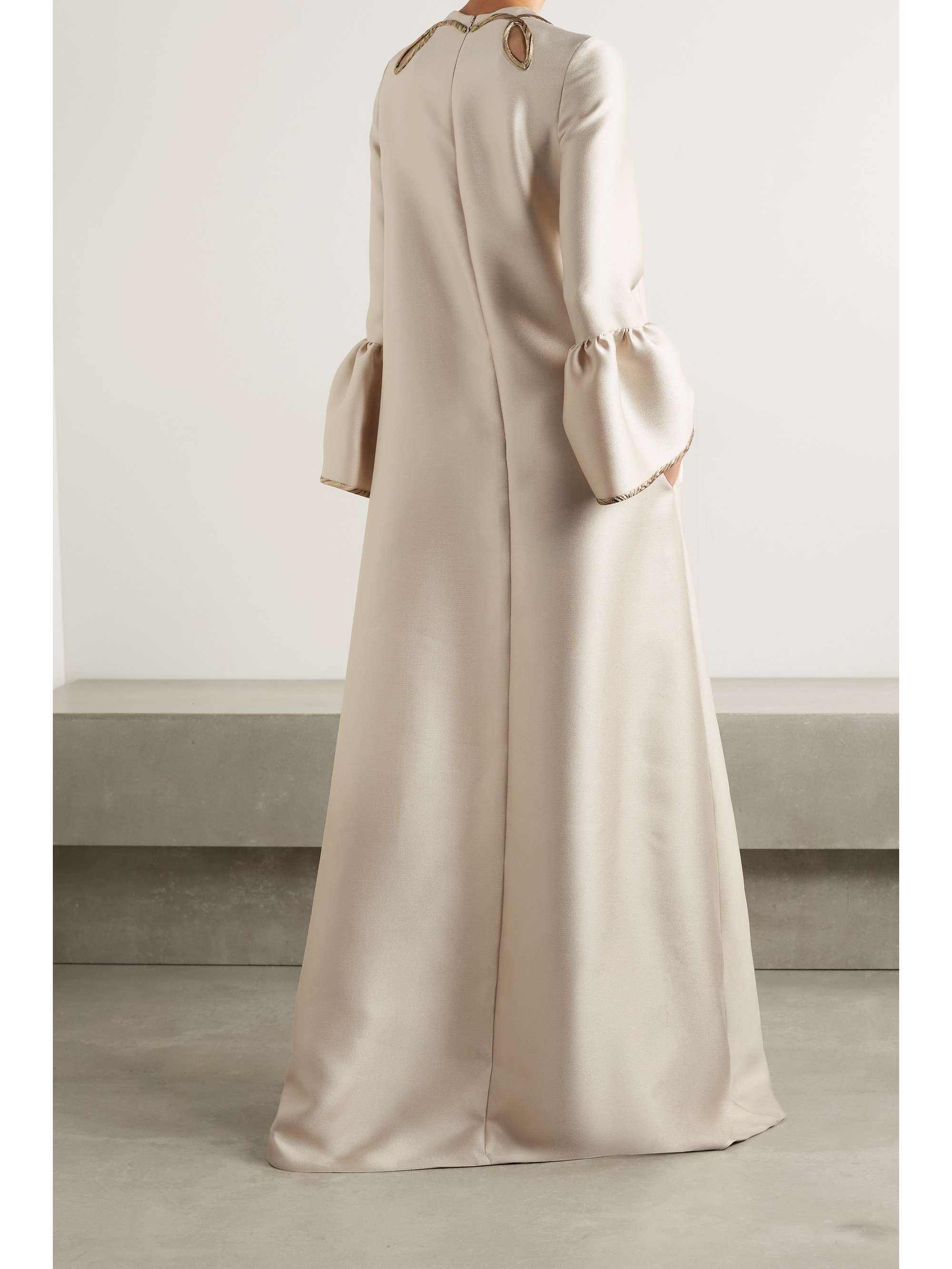 REEM ACRA Cutout metallic-trimmed satin-piqué gown