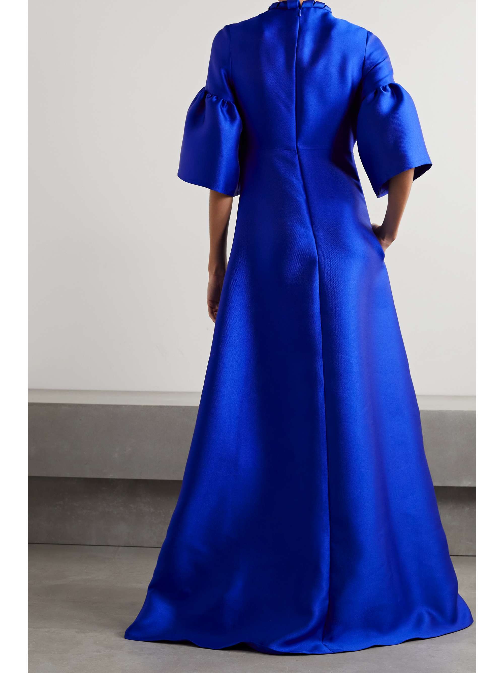 REEM ACRA Tie-detailed satin-piqué gown