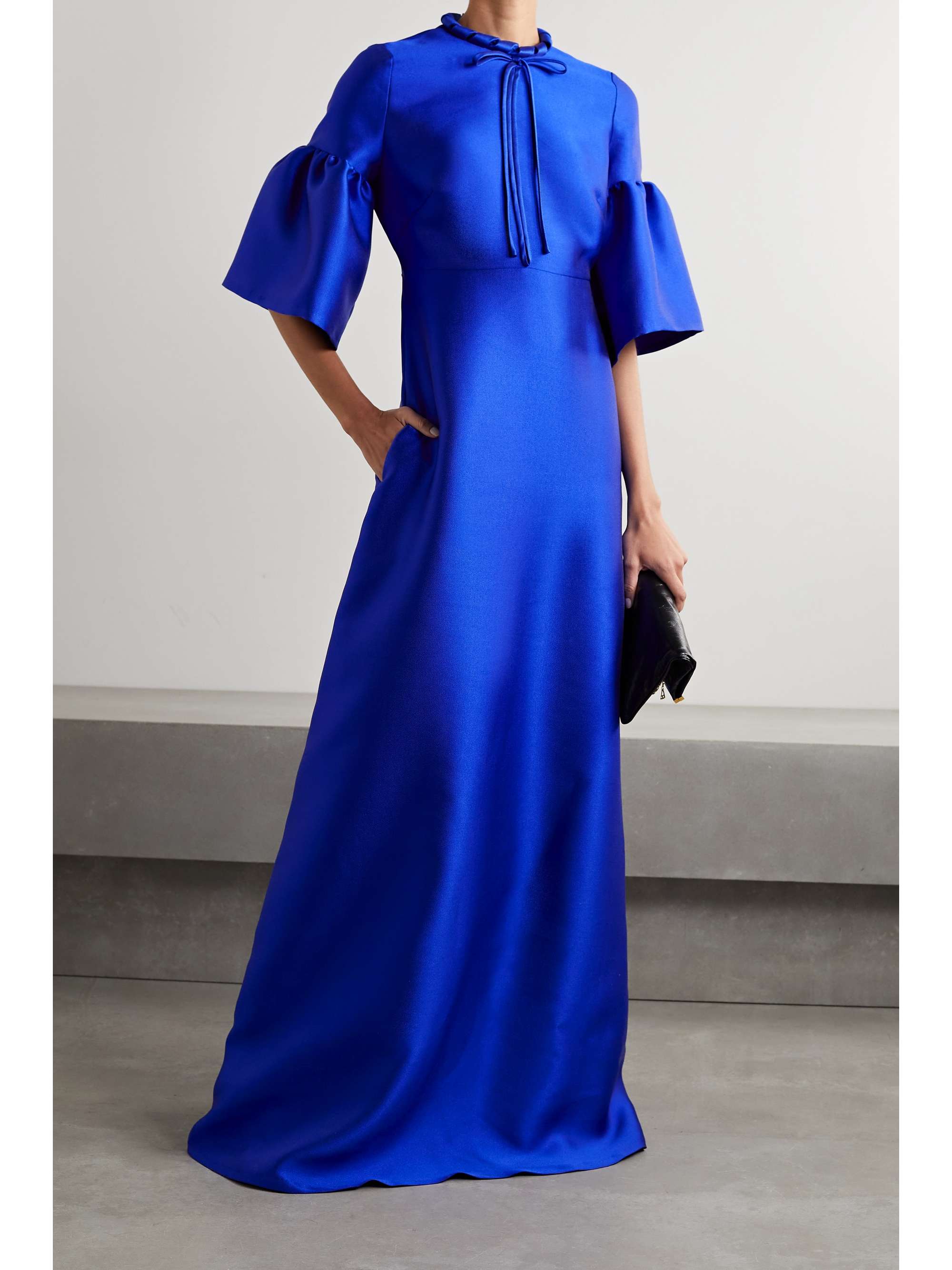 REEM ACRA Tie-detailed satin-piqué gown