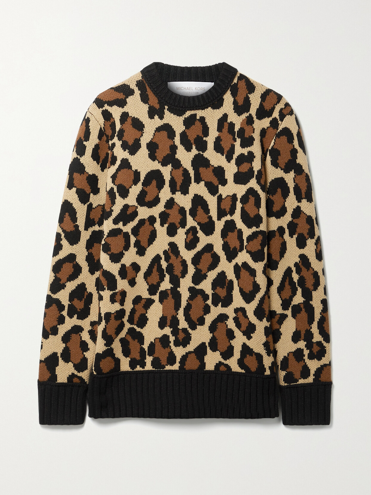 Michael Kors Leopard-jacquard Cashmere Jumper In Wheat