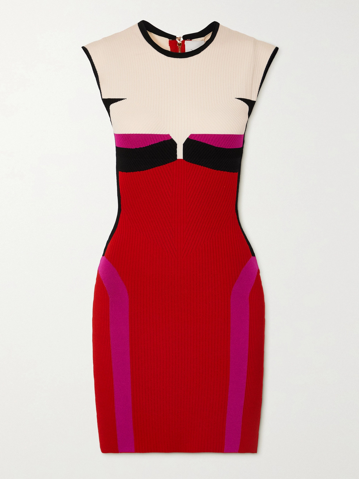 Az Factory Your Body Color-block Ribbed Stretch-knit Mini Dress In Red