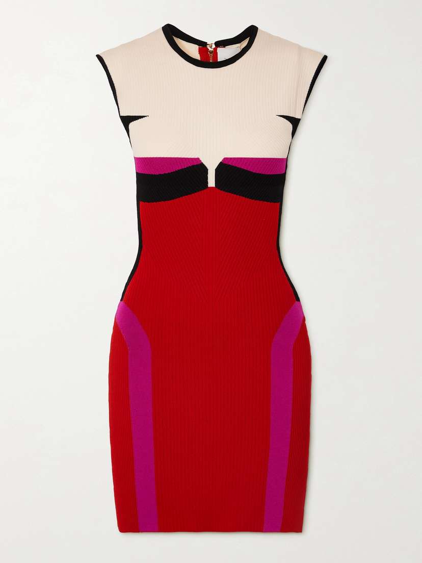 AZ Factory Your Body Color-block Ribbed Stretch-knit Mini Dress
