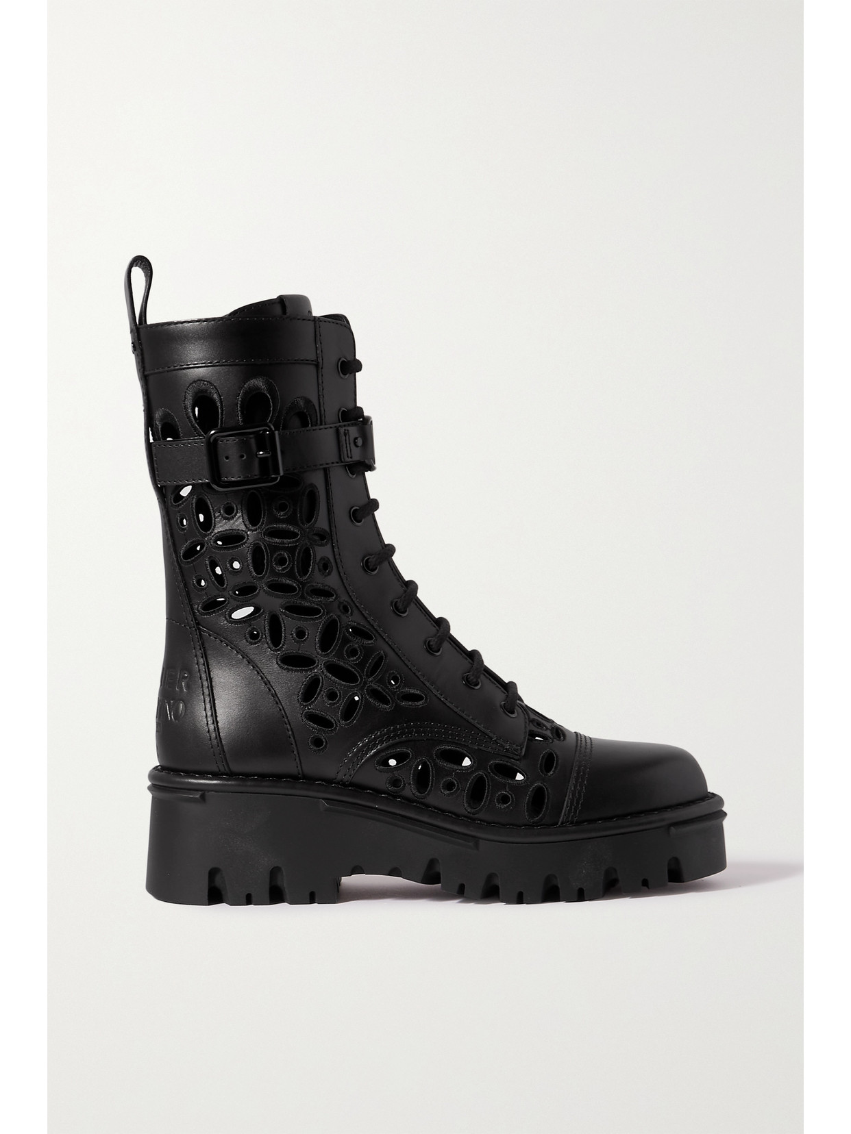 Valentino Cutout Leather Combat Boot In Black