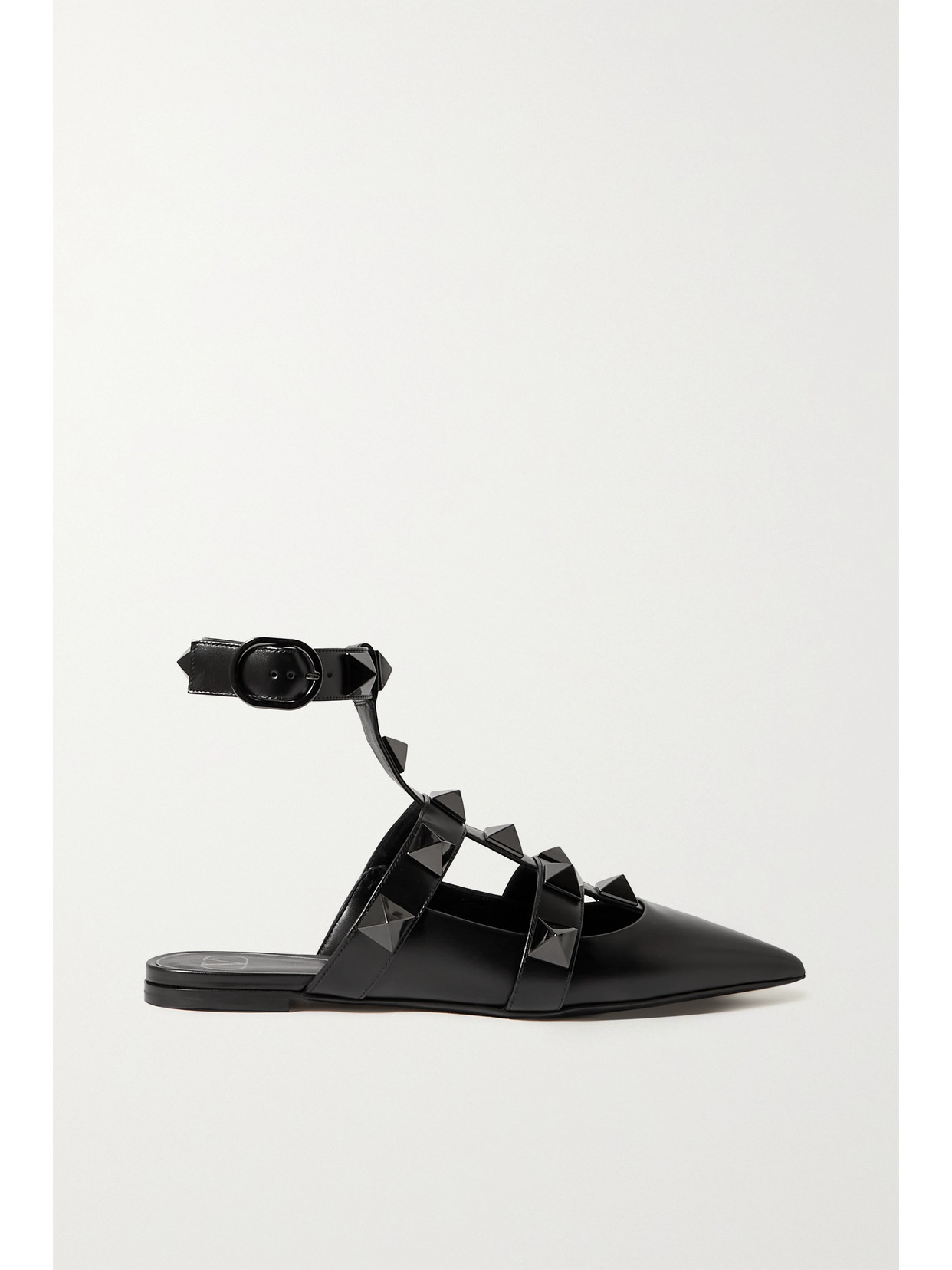Valentino Roman Stud Ankle-strap Ballerina Flats In Black