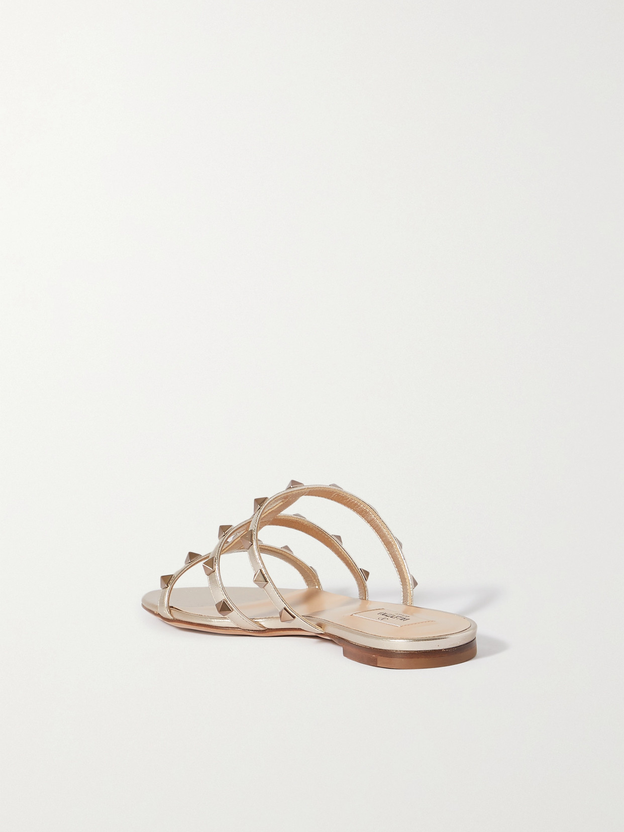 Valentino Rockstud Metallic Leather Sandals In Gold