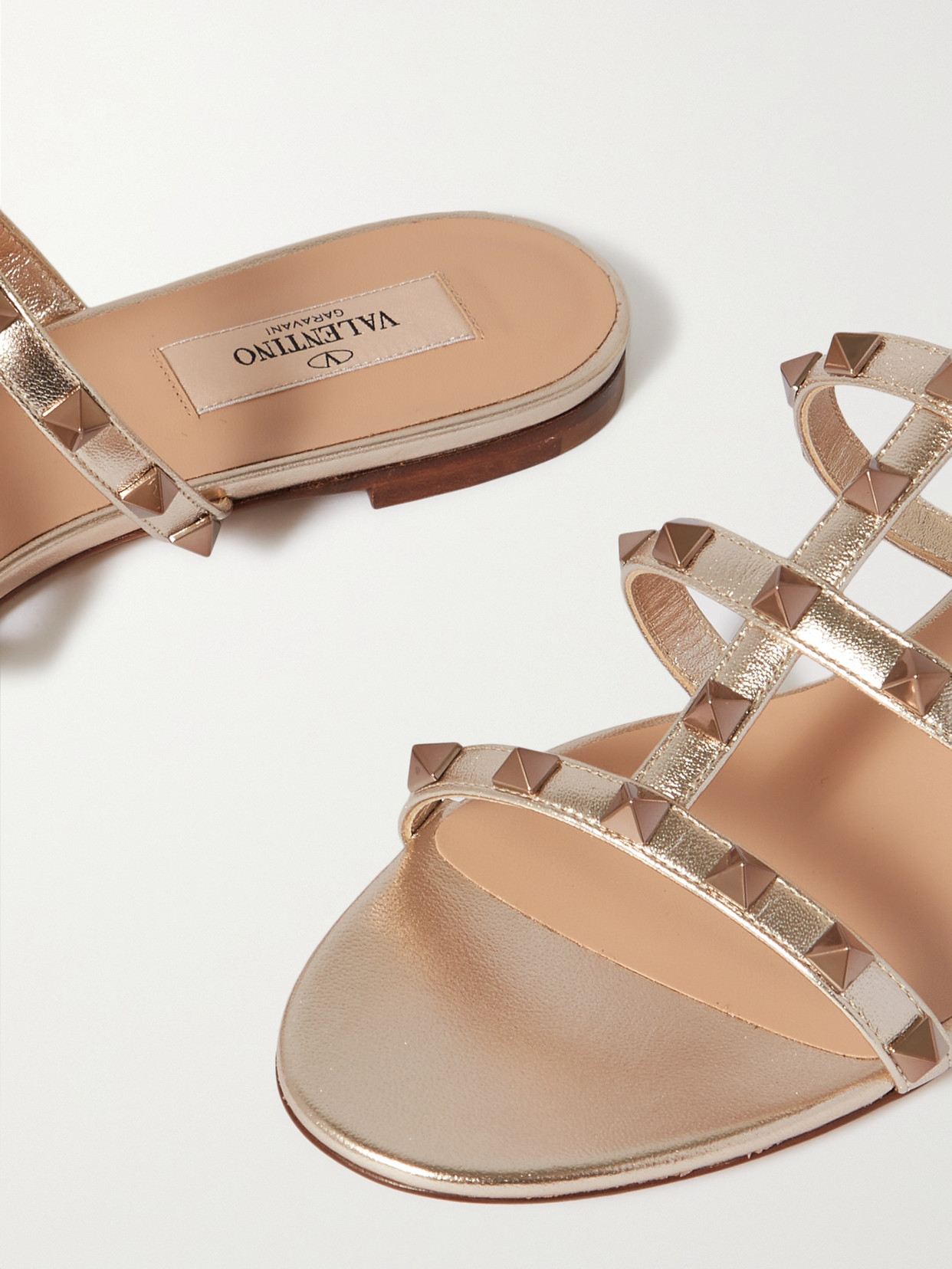 Valentino Rockstud Metallic Leather Sandals In Gold
