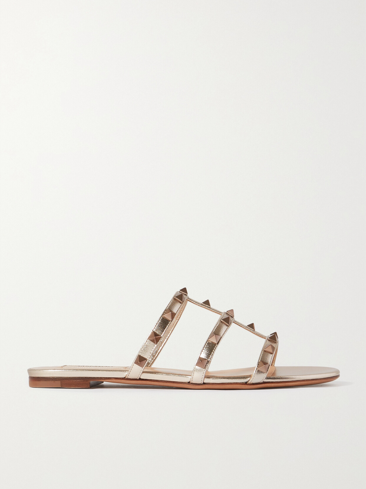 Shop Valentino Rockstud Metallic Leather Sandals In Gold