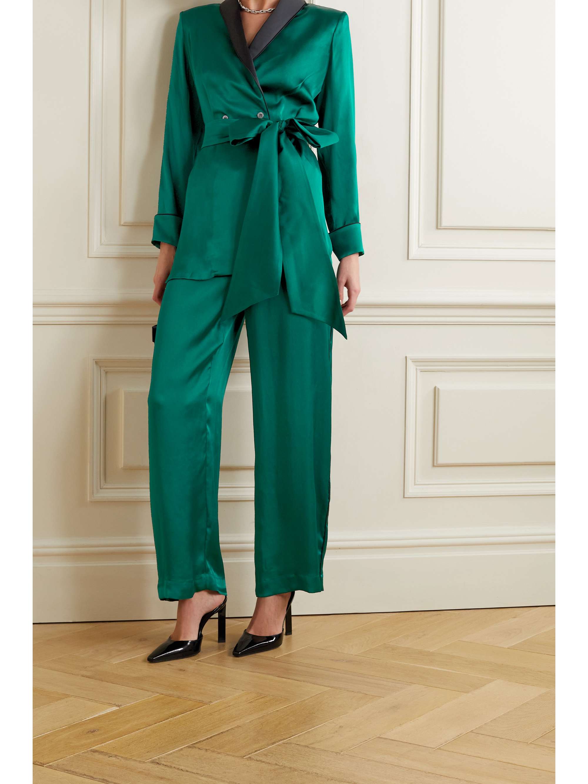 green satin blazer