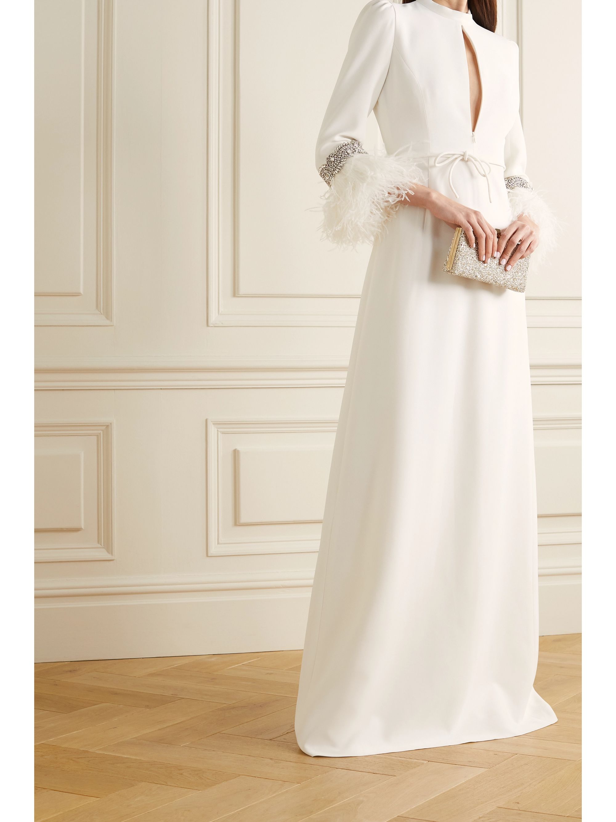 Off-white Feather-trimmed crystal 