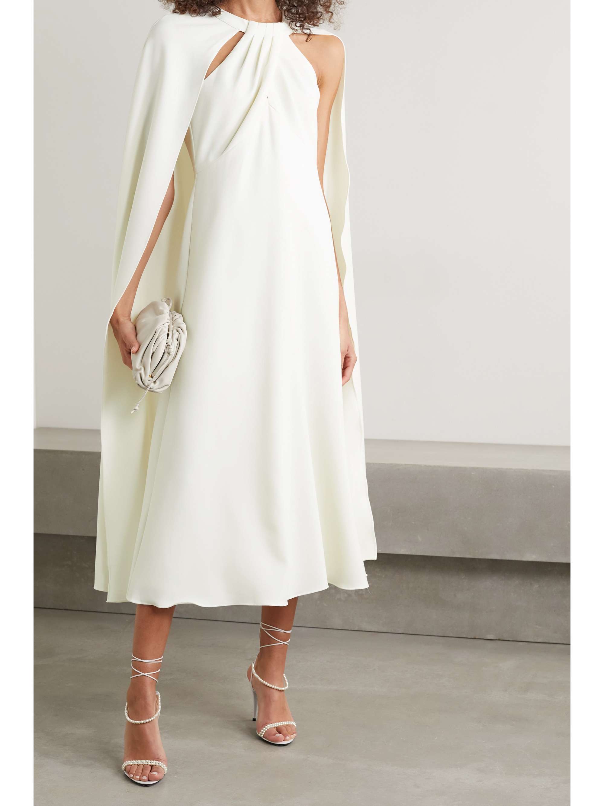 Ivory Cape-effect crepe midi dress ...