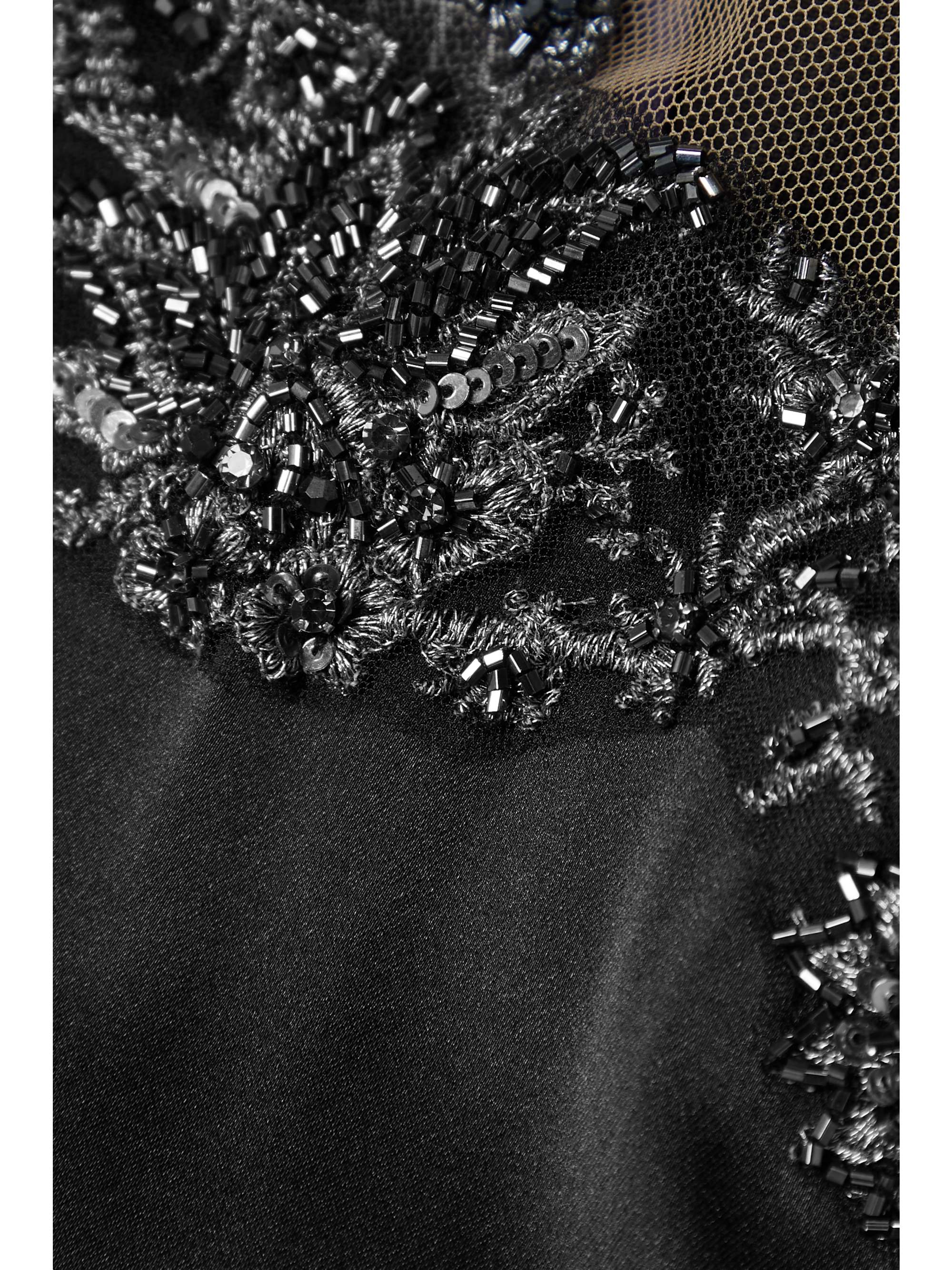 MARCHESA NOTTE Belted embellished tulle-trimmed satin gown