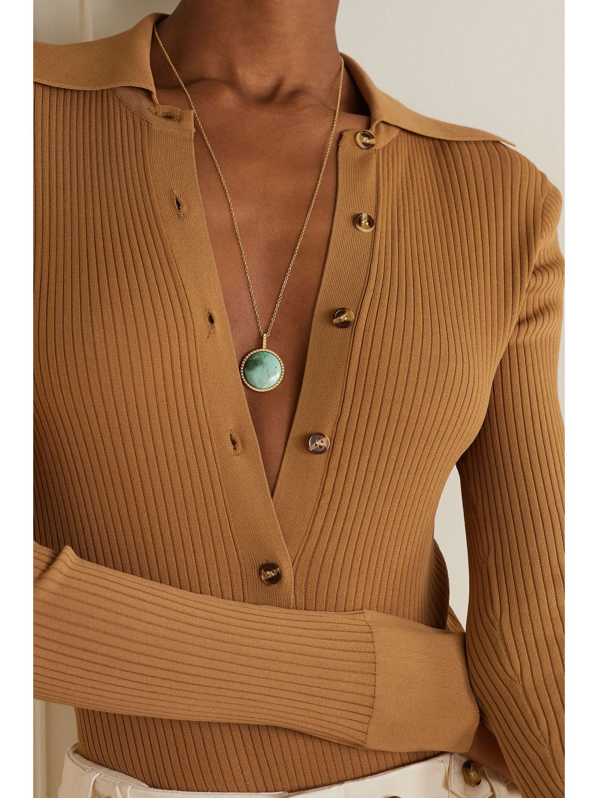 OCTAVIA ELIZABETH + NET SUSTAIN 18-karat recycled gold, variscite and diamond necklace