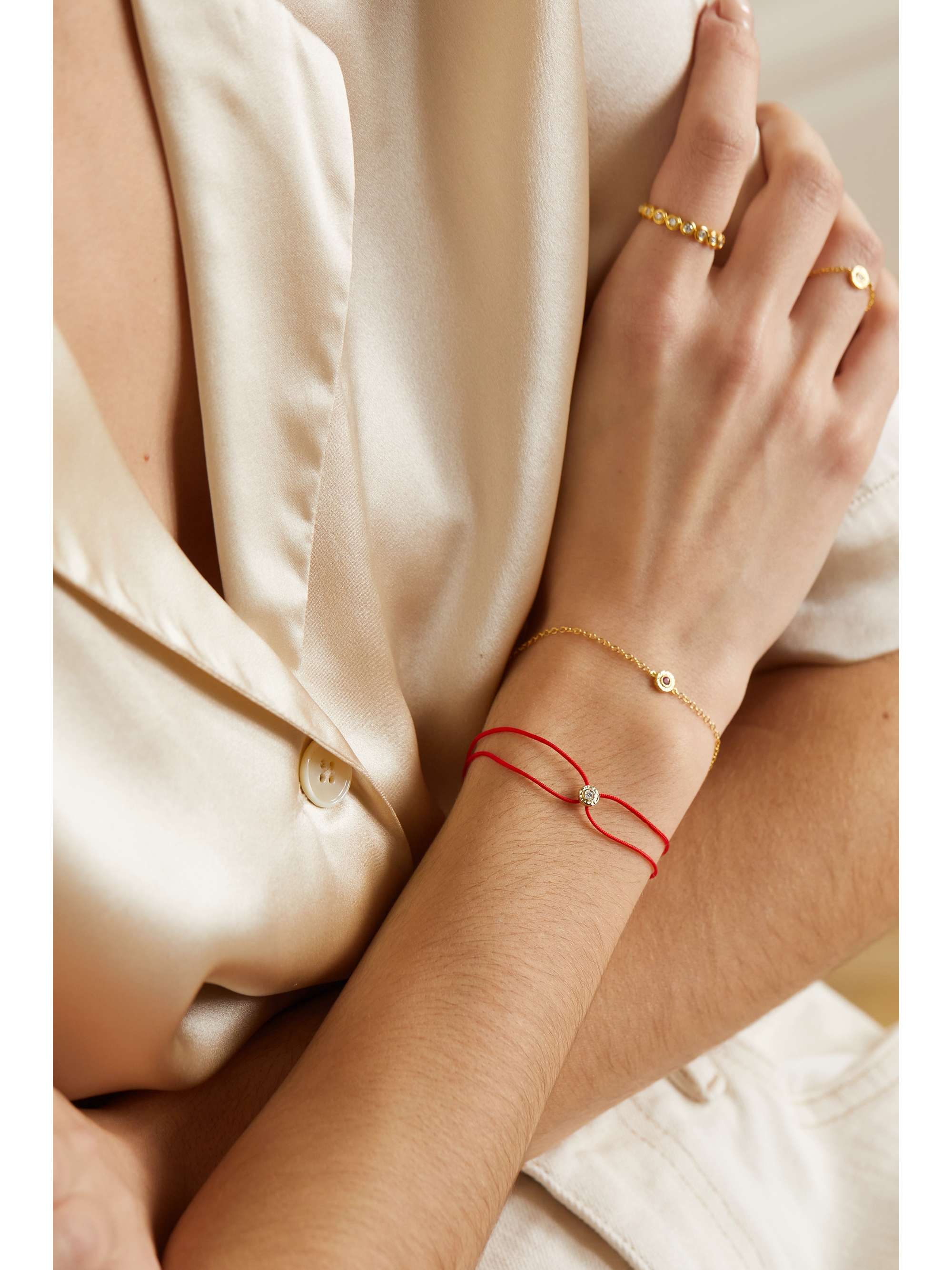OCTAVIA ELIZABETH + NET SUSTAIN Parachute Nesting Gem 18-karat recycled gold, diamond and cord bracelet