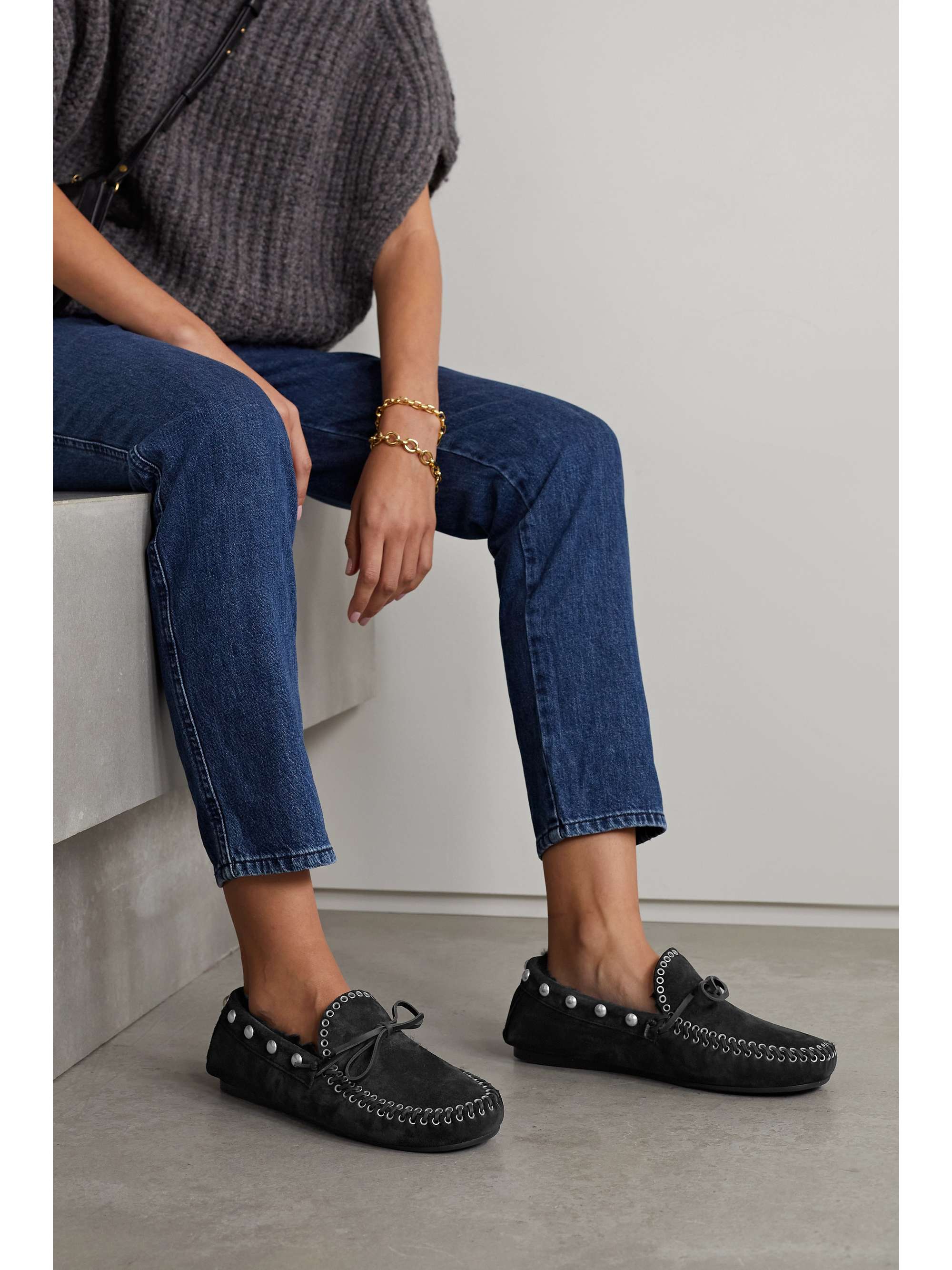 werkgelegenheid zwart ik klaag ISABEL MARANT Faomee studded shearling-lined suede loafers | NET-A-PORTER