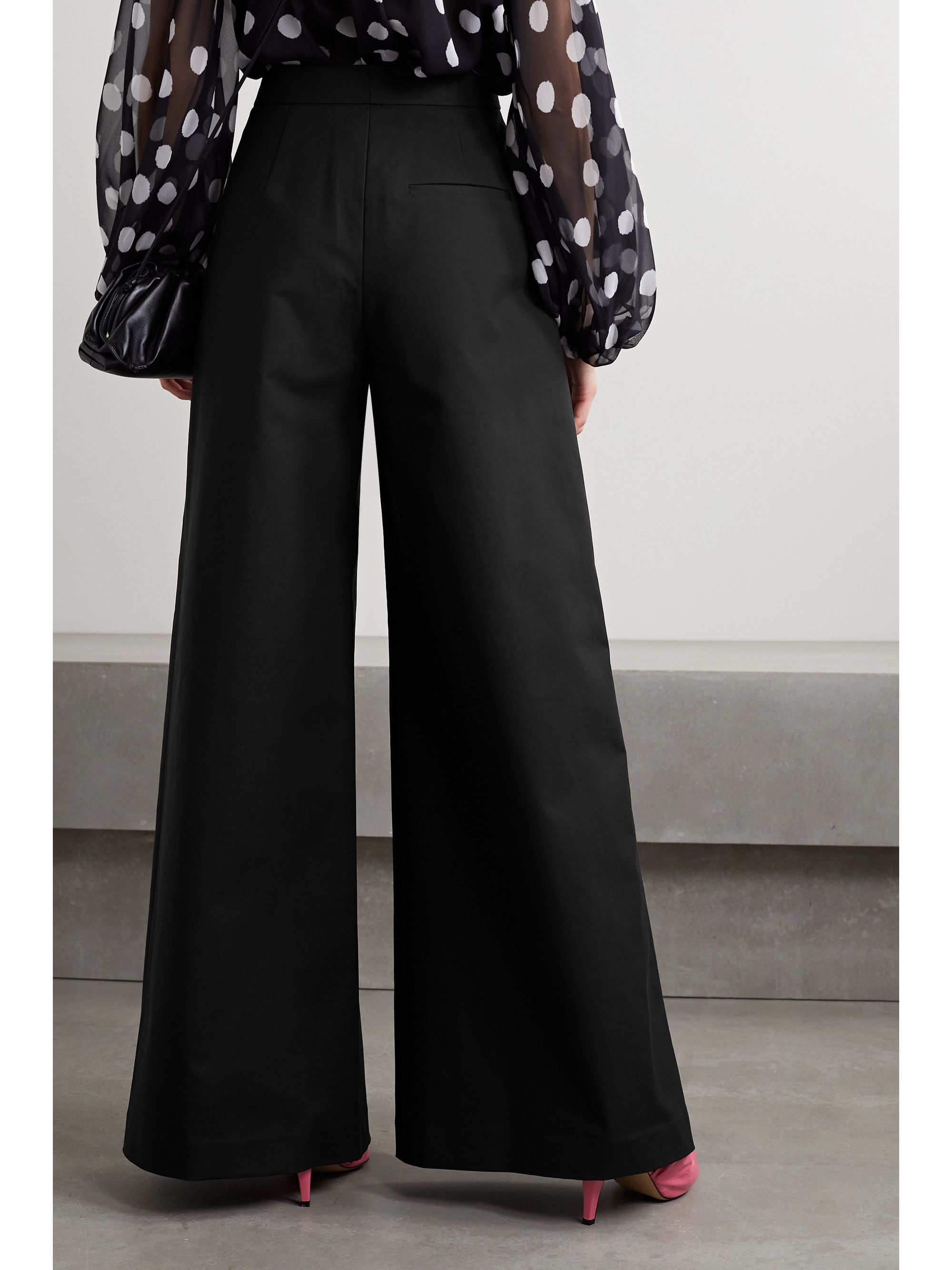 Black Pleated cotton-blend sateen wide 