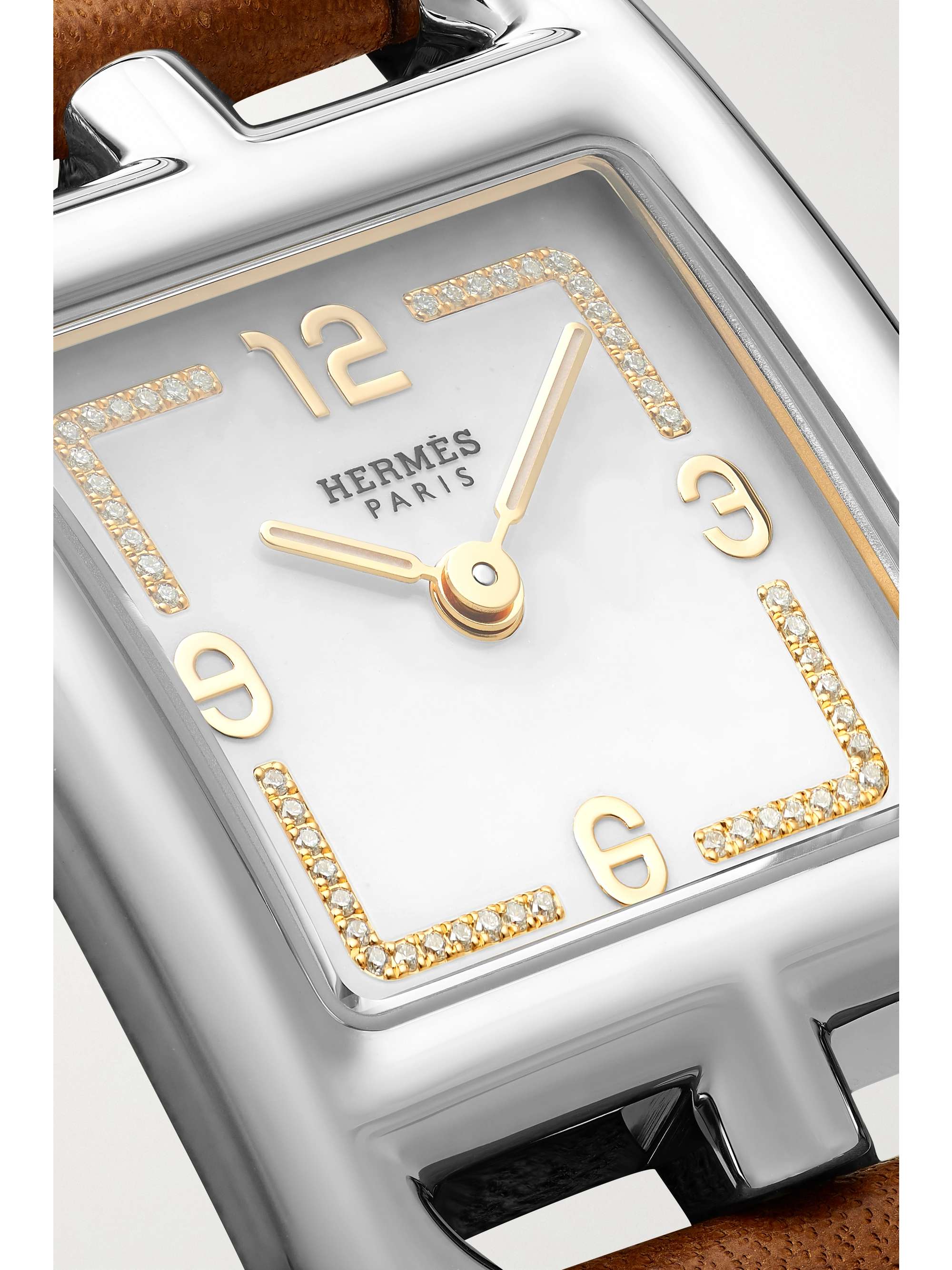 HERMÈS TIMEPIECES Cape Cod Fil D'Or stainless steel, leather and diamond watch
