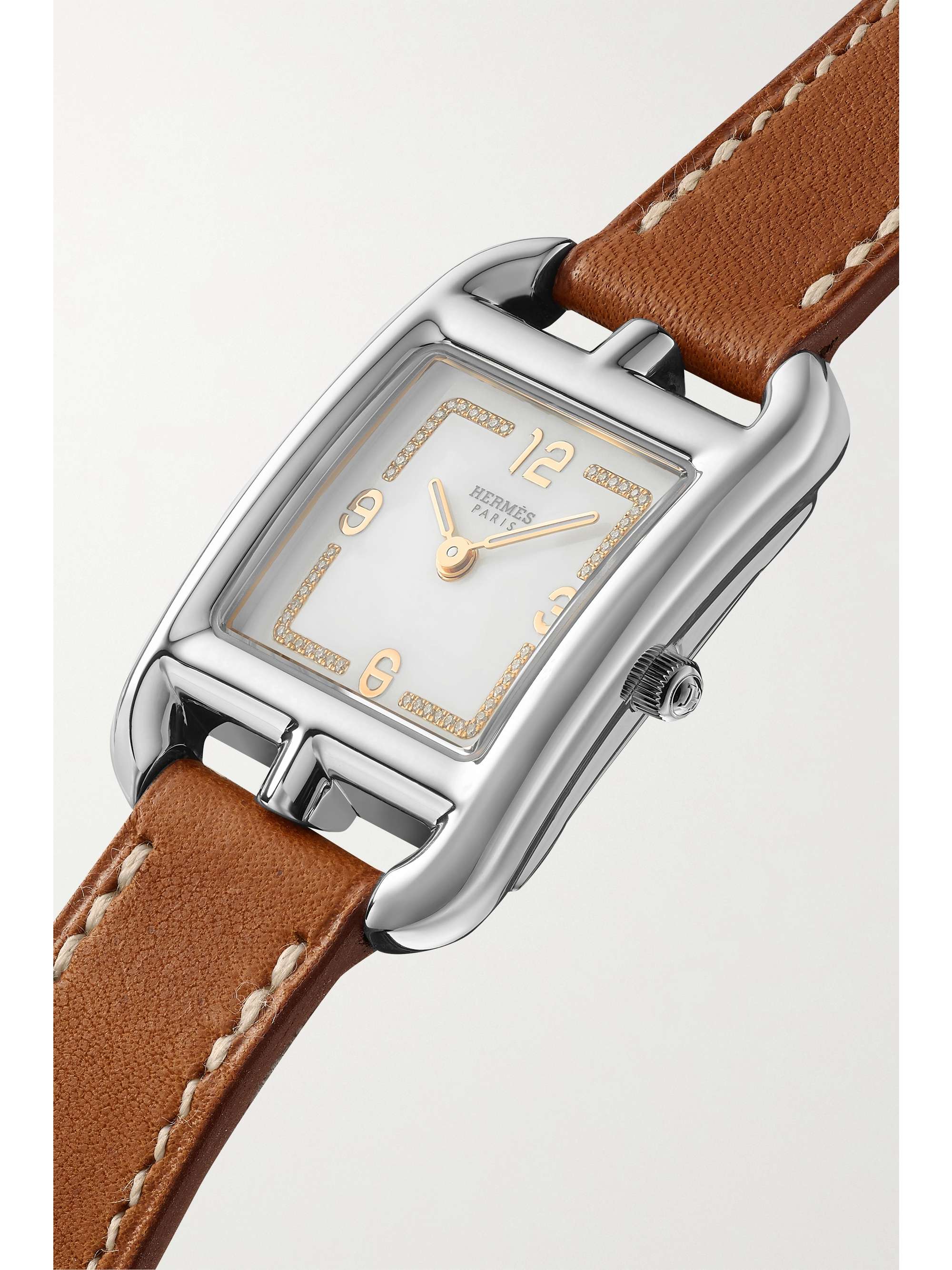 HERMÈS TIMEPIECES Cape Cod Fil D'Or stainless steel, leather and diamond watch