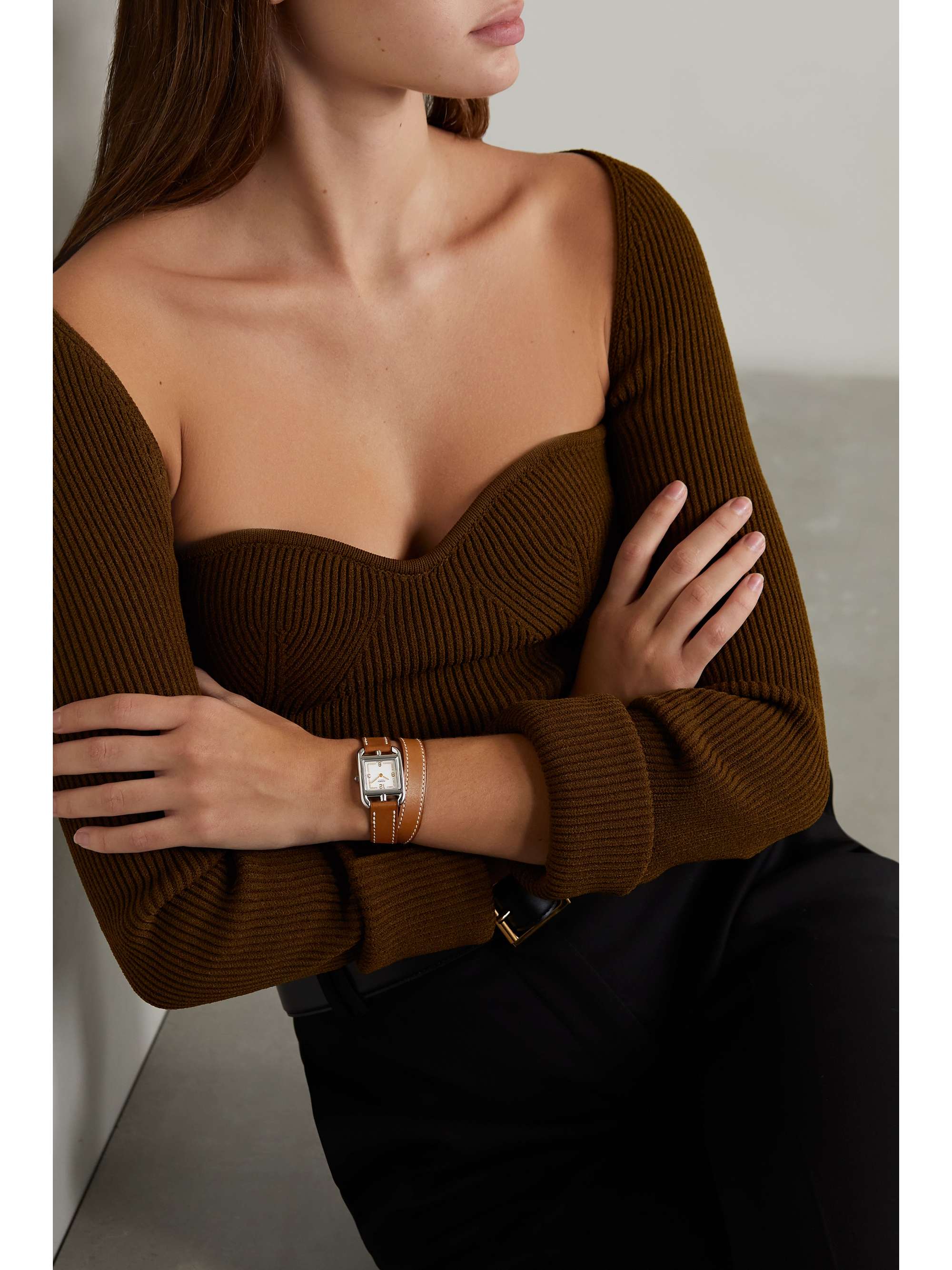 HERMÈS TIMEPIECES Cape Cod Fil D'Or stainless steel, leather and diamond watch