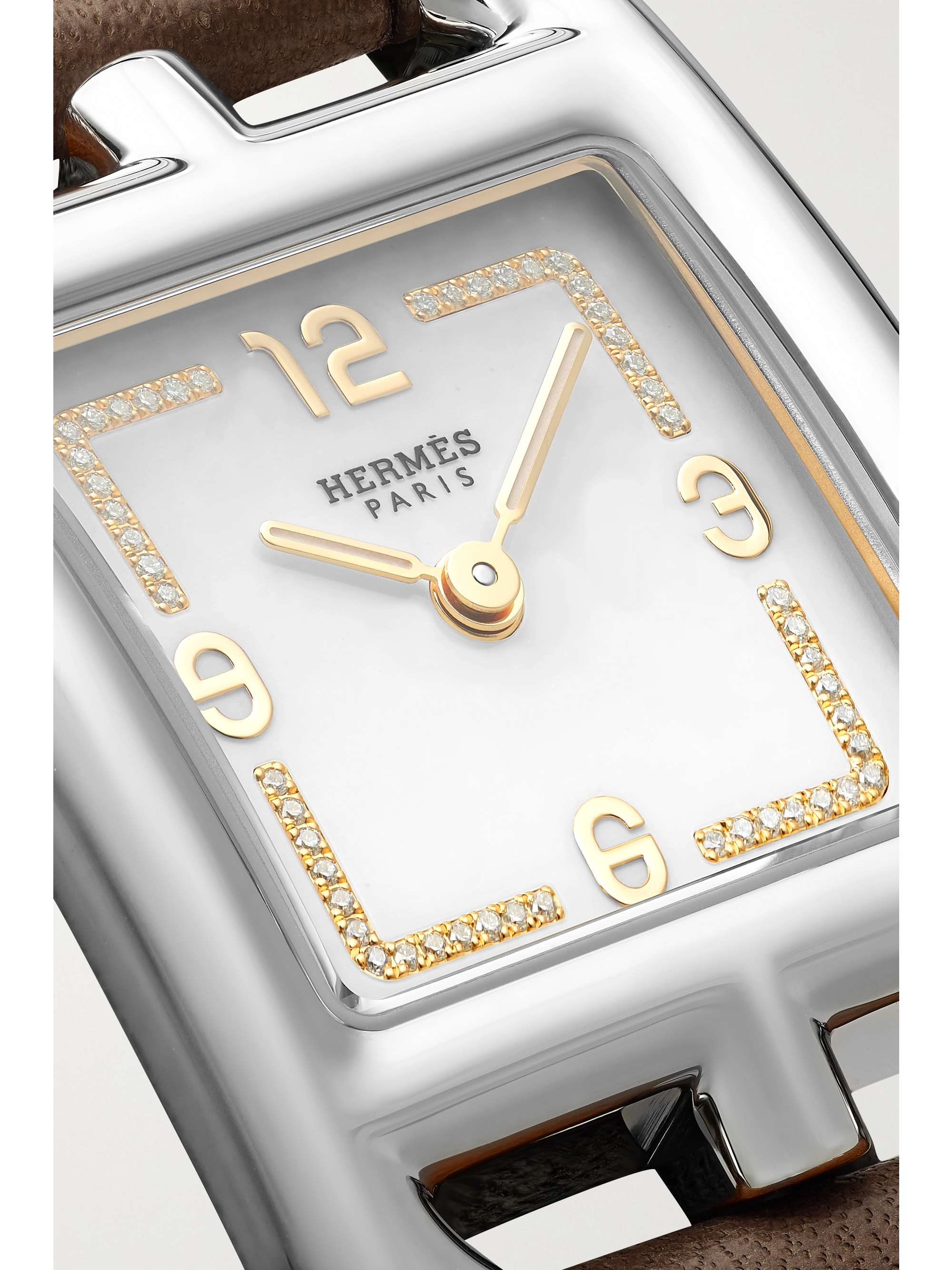 HERMÈS TIMEPIECES Cape Cod Fil D'Or stainless steel, leather and diamond watch