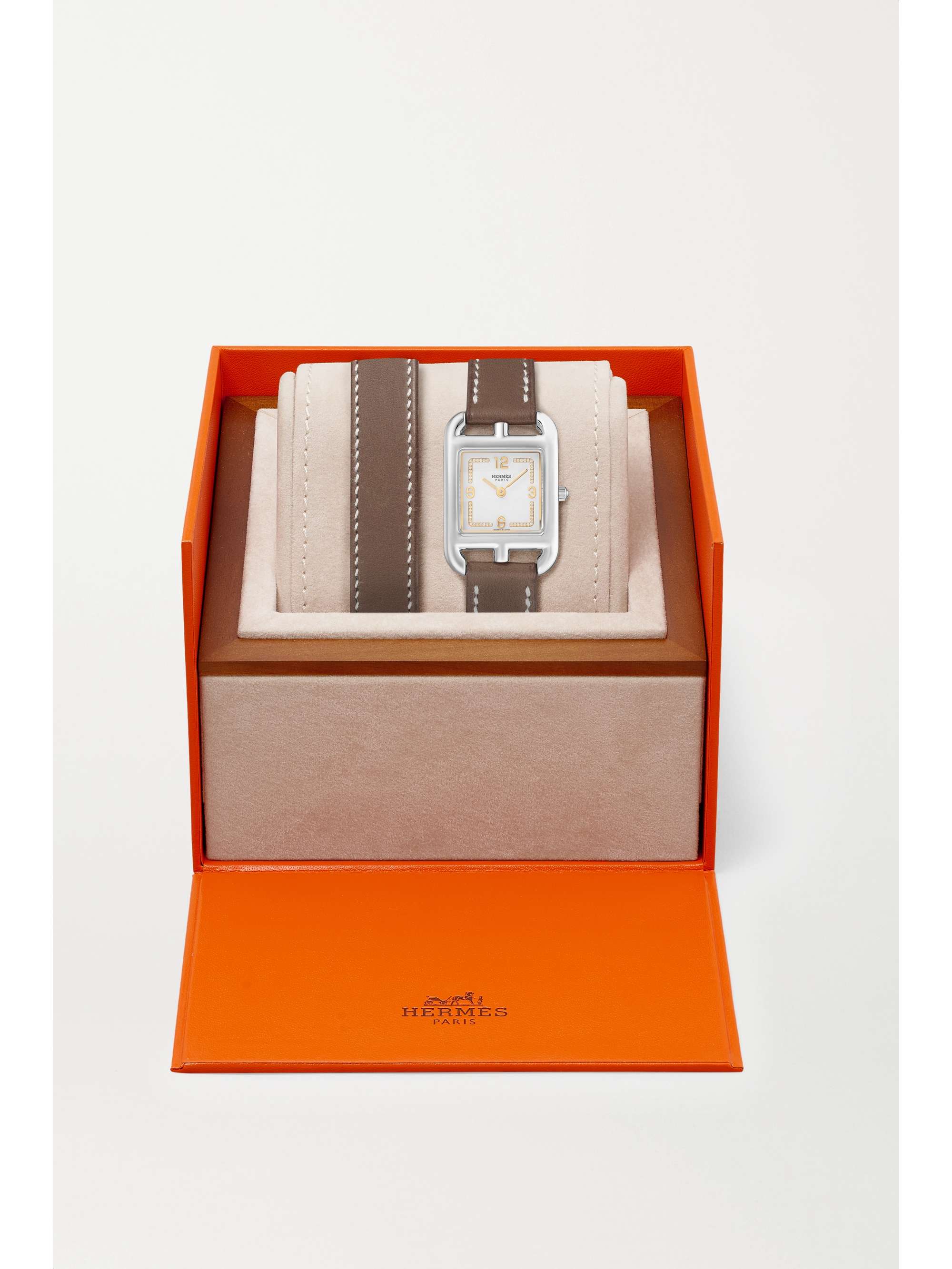 HERMÈS TIMEPIECES Cape Cod Fil D'Or stainless steel, leather and diamond watch