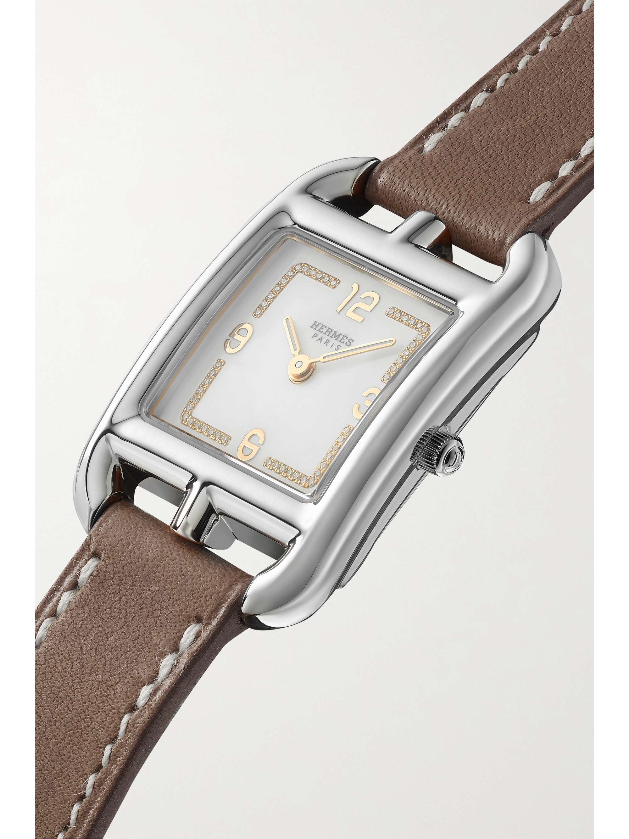HERMÈS TIMEPIECES Cape Cod Fil D'Or stainless steel, leather and diamond watch
