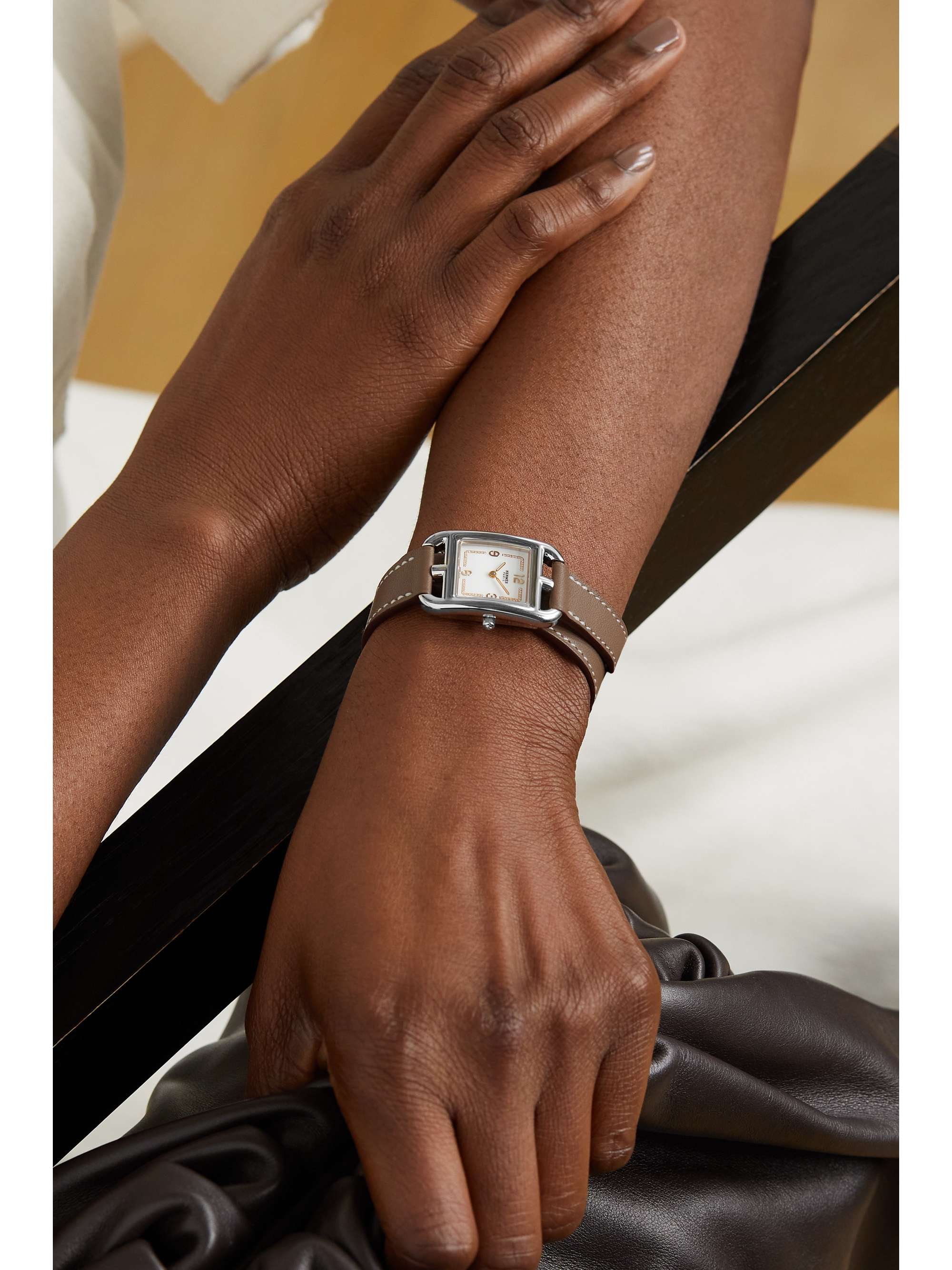 HERMÈS TIMEPIECES Cape Cod Fil D'Or stainless steel, leather and diamond watch
