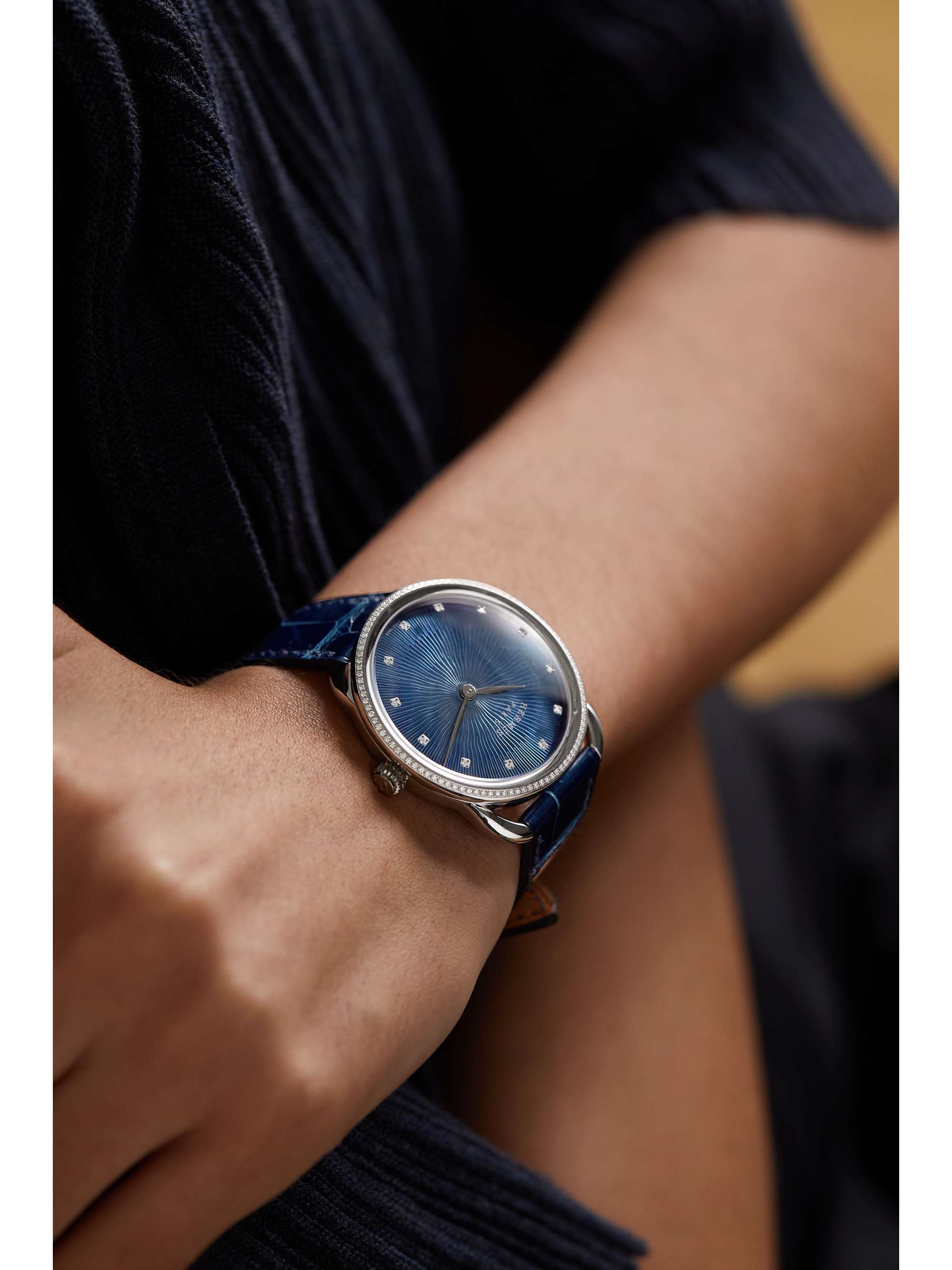 HERMÈS TIMEPIECES Arceau Soleil 36mm medium stainless steel, alligator and diamond watch