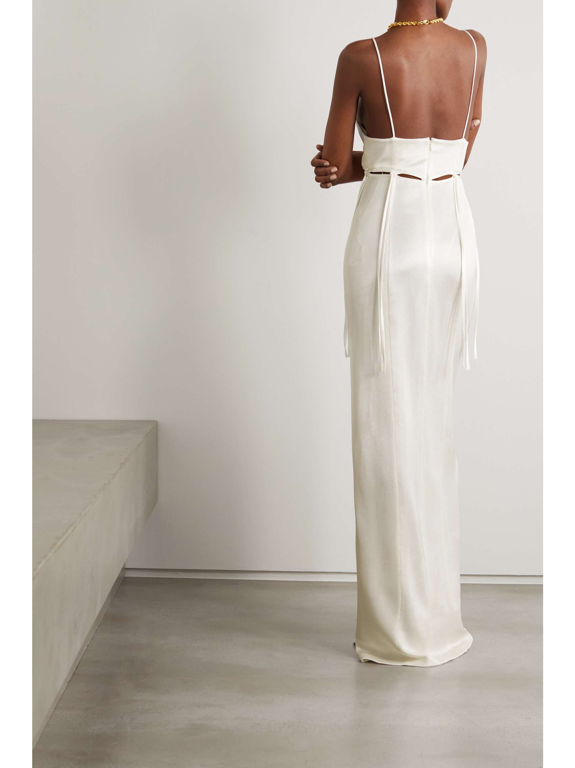 GALVAN Ellipse cutout satin-trimmed jersey gown