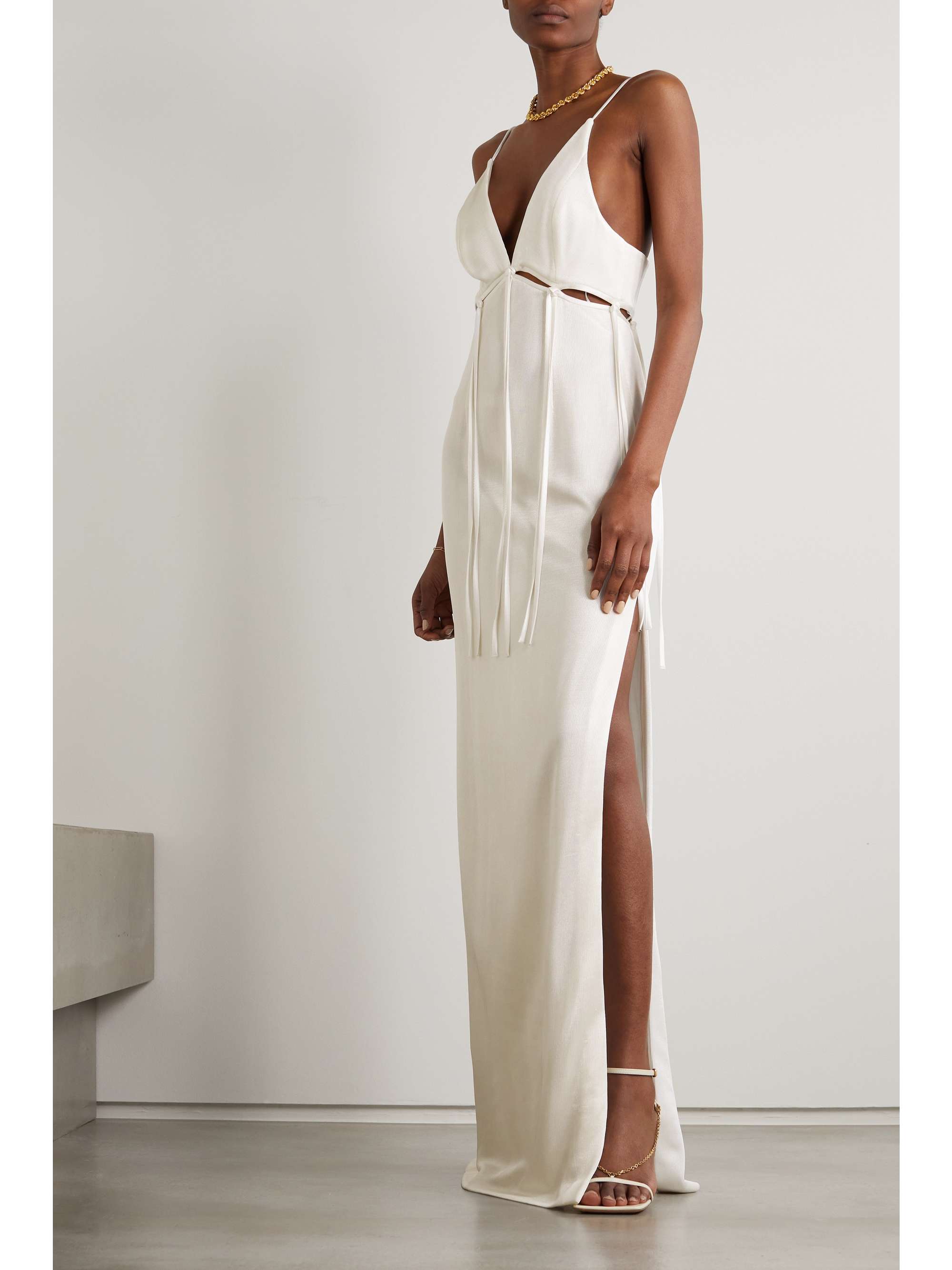 GALVAN Ellipse cutout satin-trimmed jersey gown