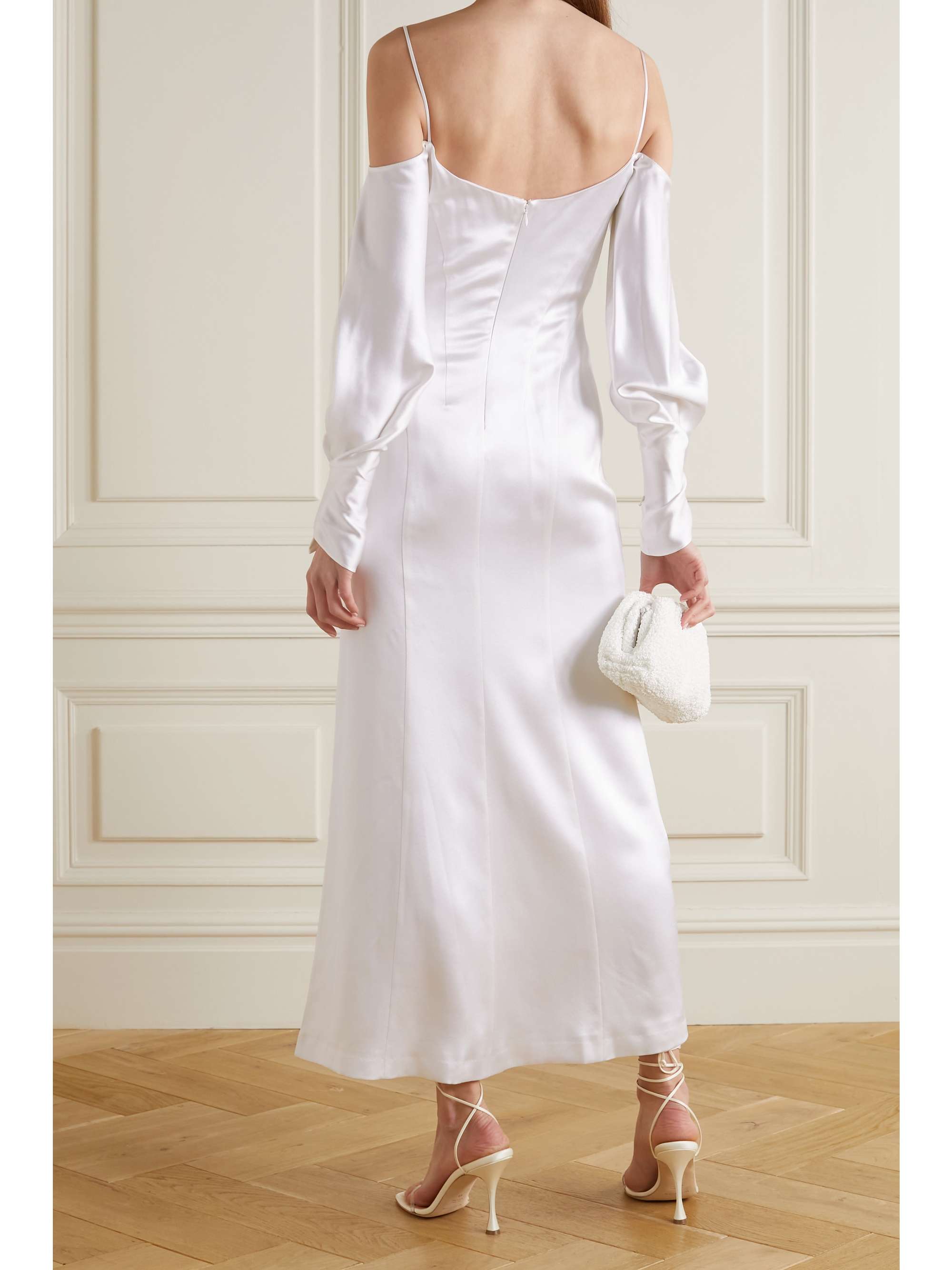 GALVAN Valencia cold-shoulder silk-satin maxi dress