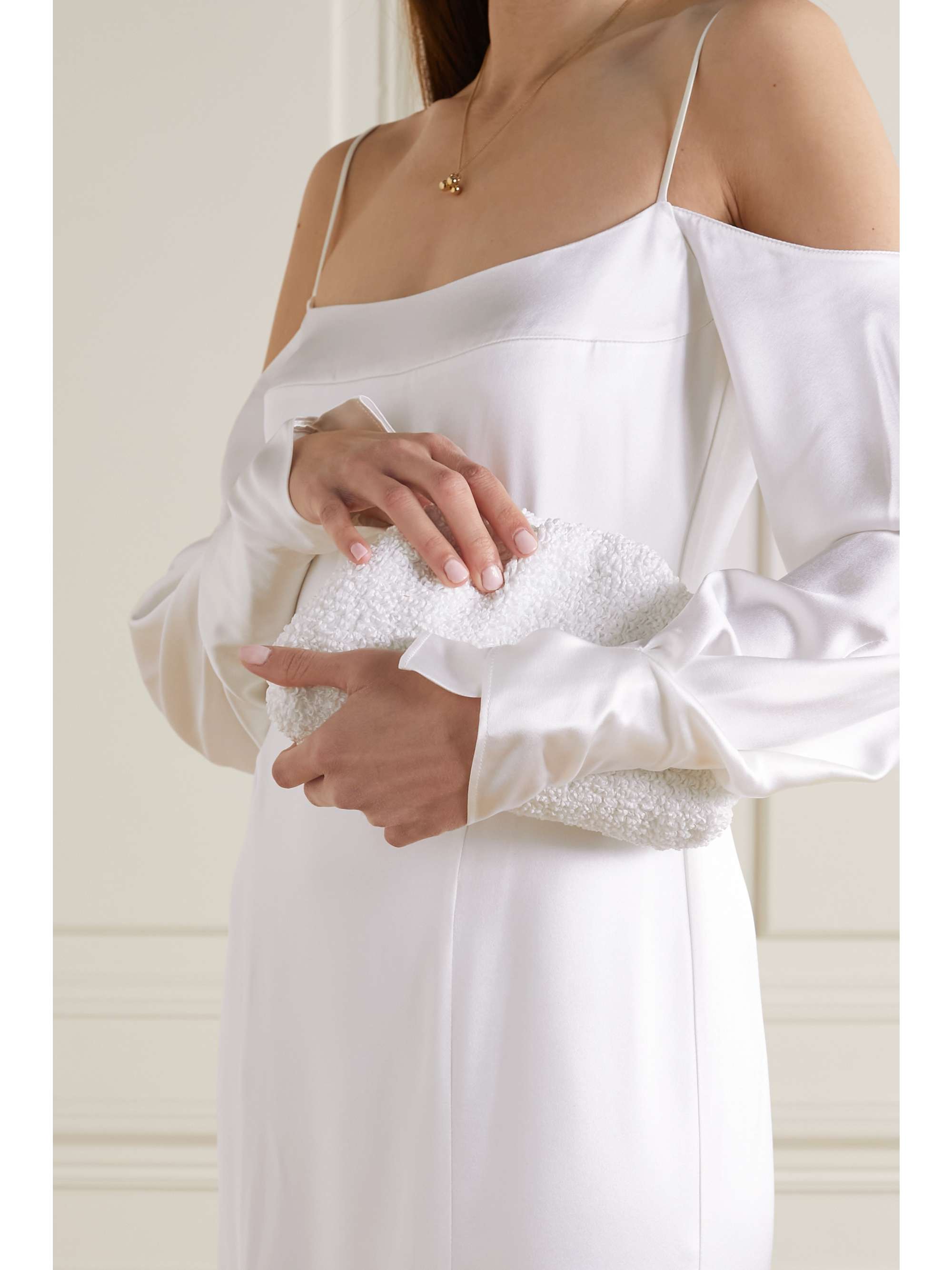 GALVAN Valencia cold-shoulder silk-satin maxi dress