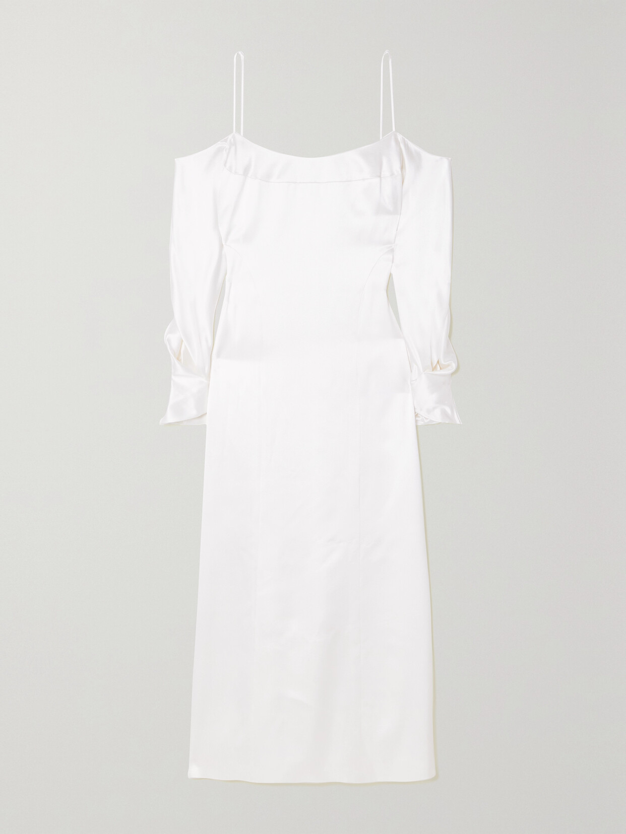 Shop Galvan Valencia Cold-shoulder Silk-satin Maxi Dress In White