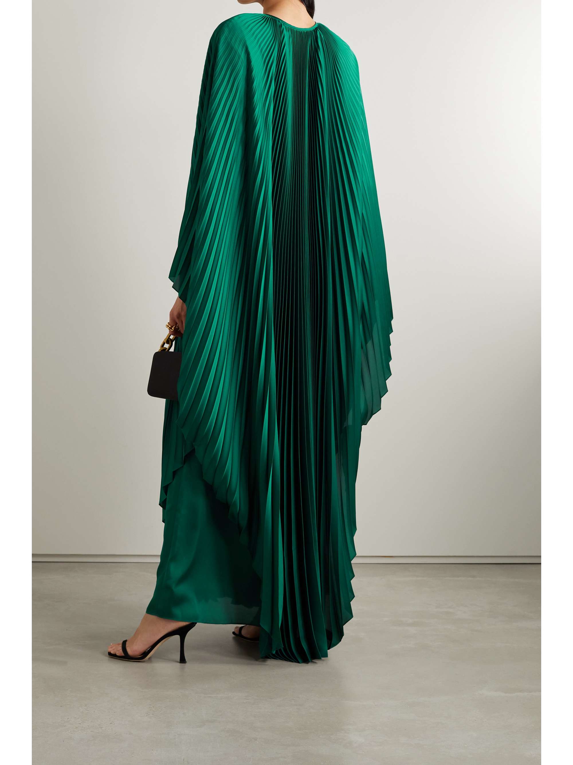 SEMSEM Crystal-embellished plissé-satin maxi dress