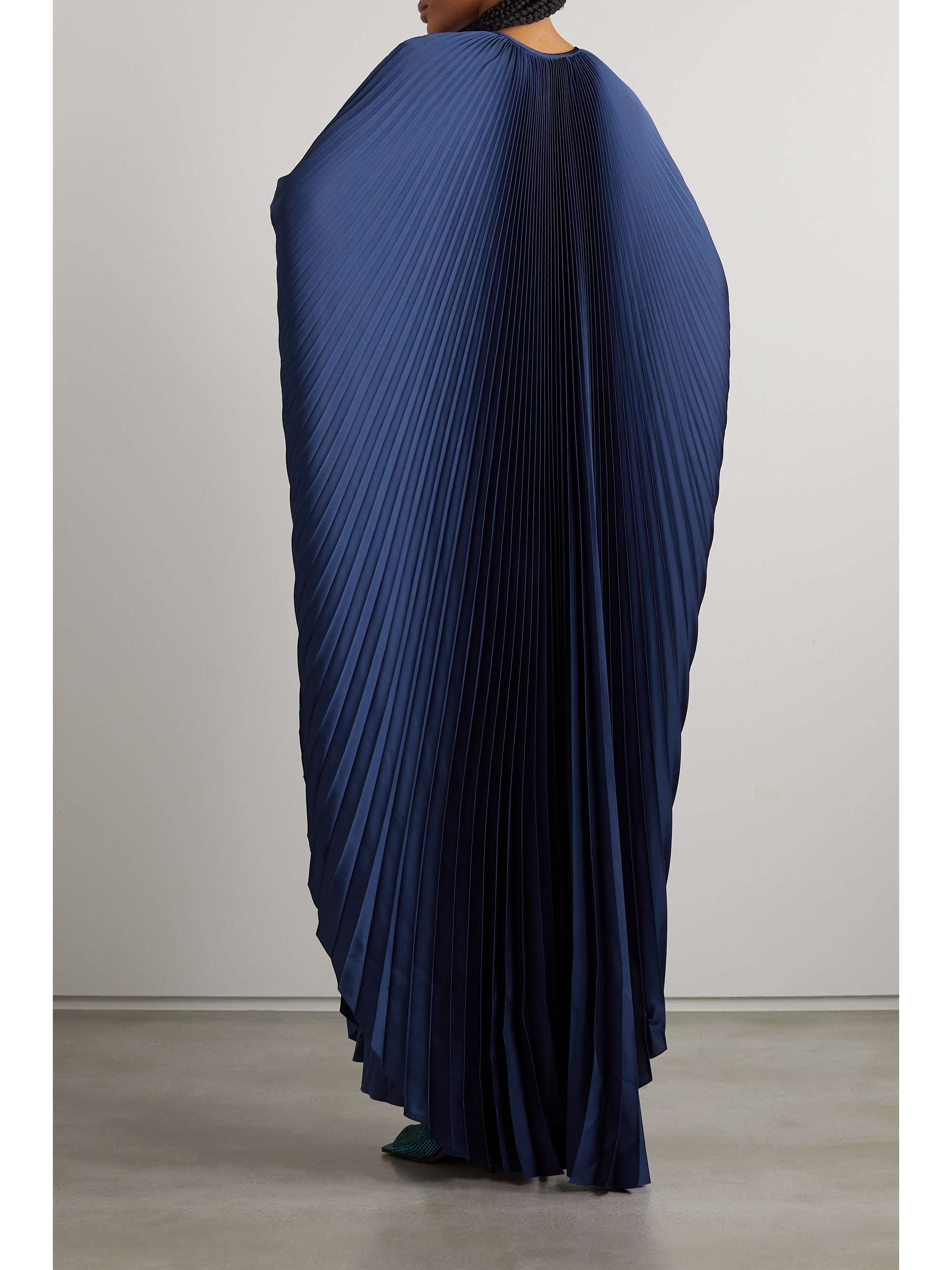 SEMSEM Crystal-embellished plissé-satin maxi dress