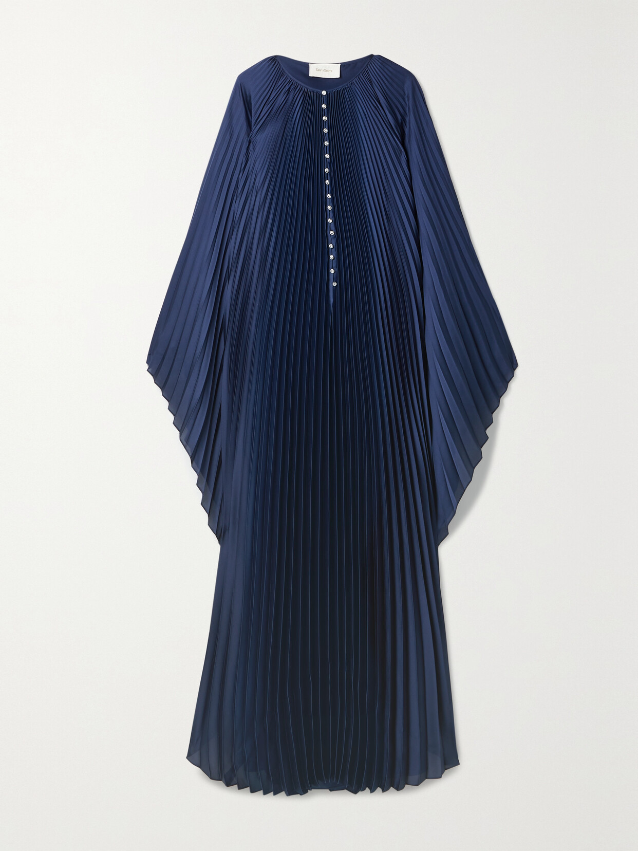 SemSem + Net Sustain Swarovski Crystal-embellished Plissé-satin Maxi Dress - Blue