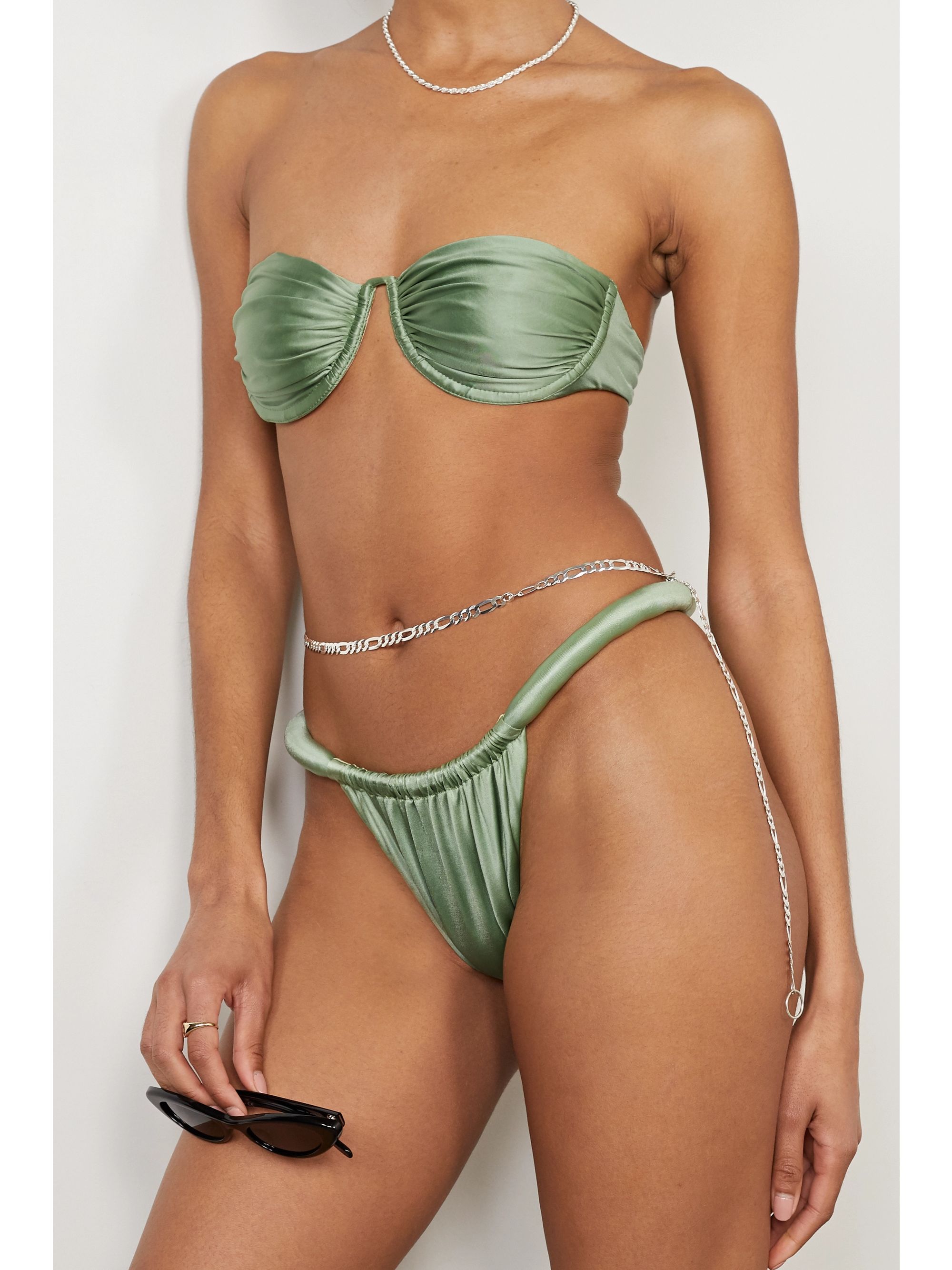 Sage Green Phoebe Stretch Satin Bandeau Bikini Top Isa Boulder Net A Porter