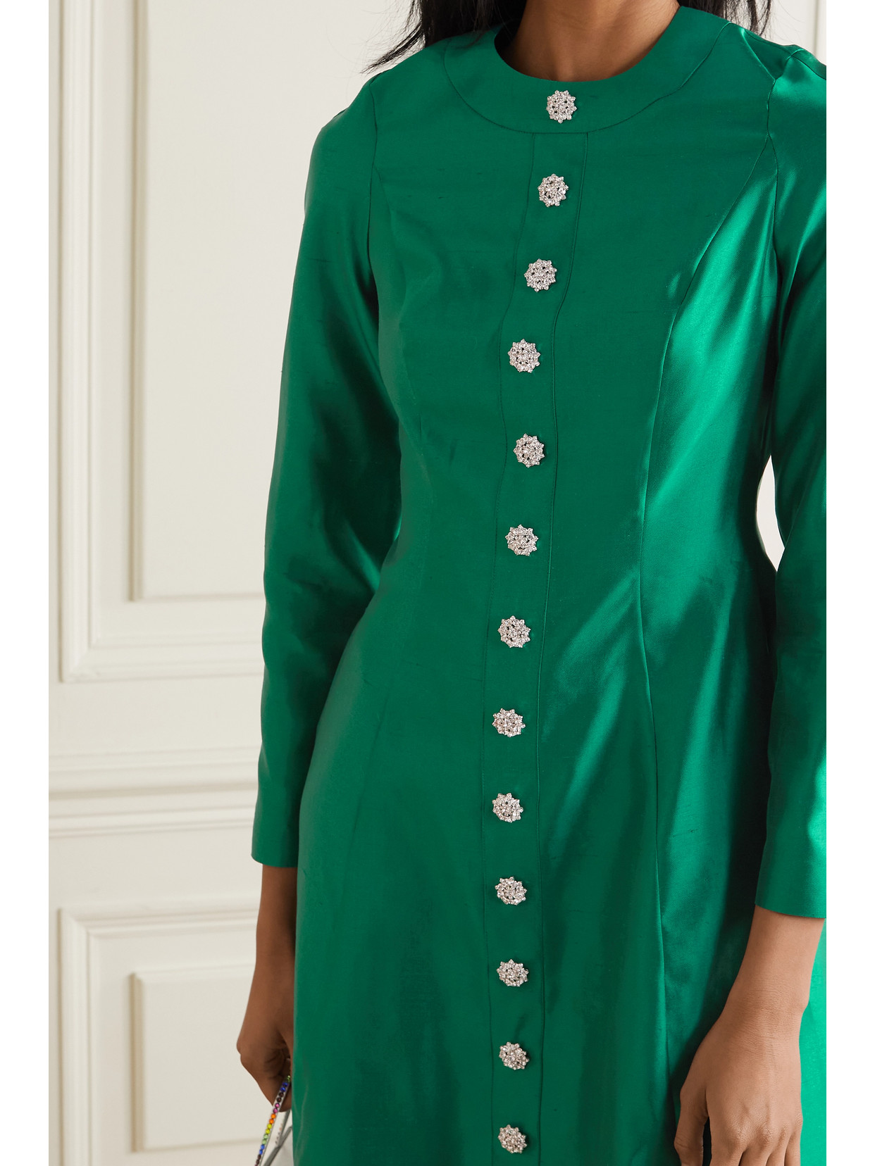 Rasario Crystal-embellished Mikado-silk Gown In Dark Green