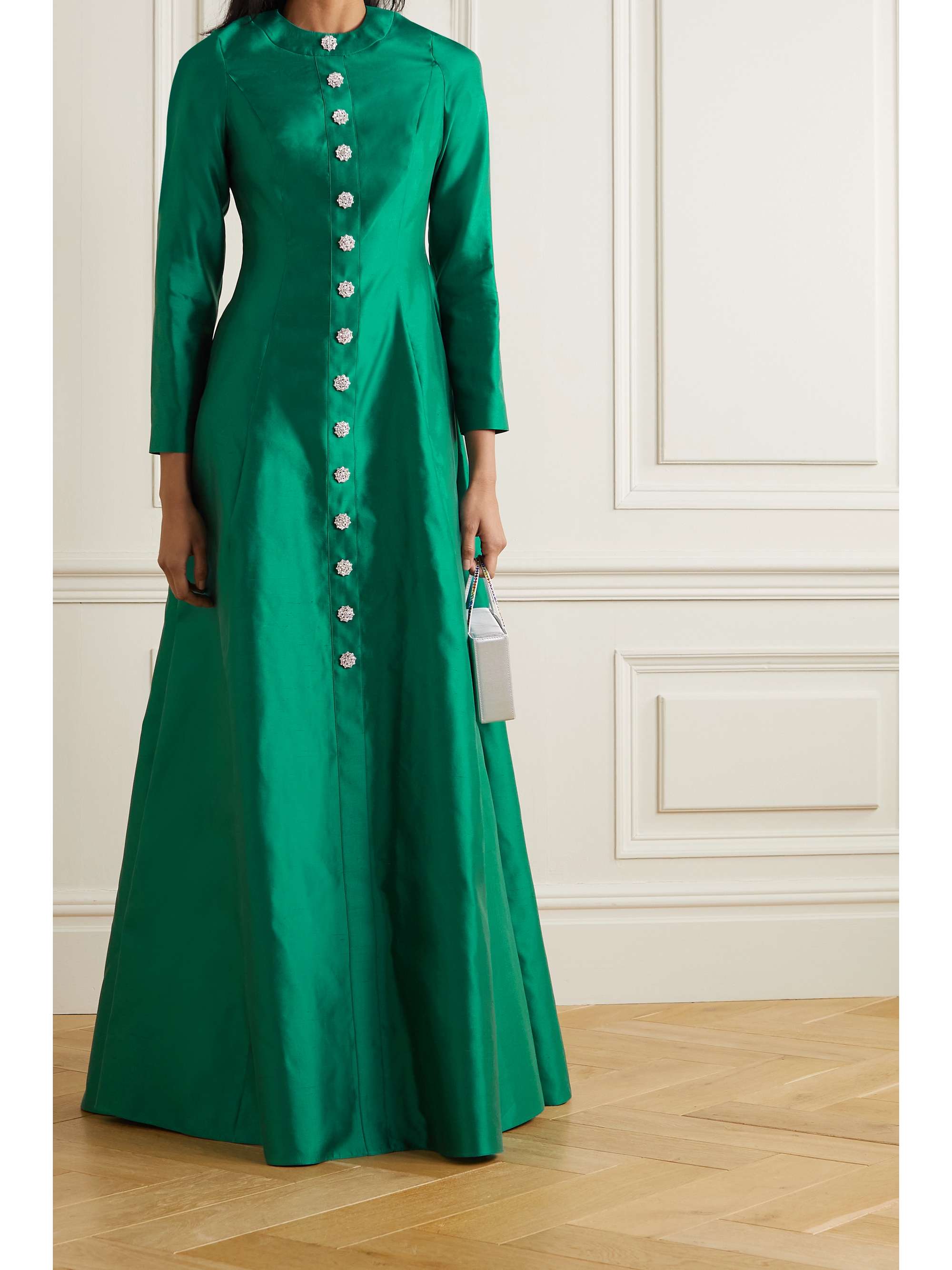 RASARIO Crystal-embellished mikado-silk gown