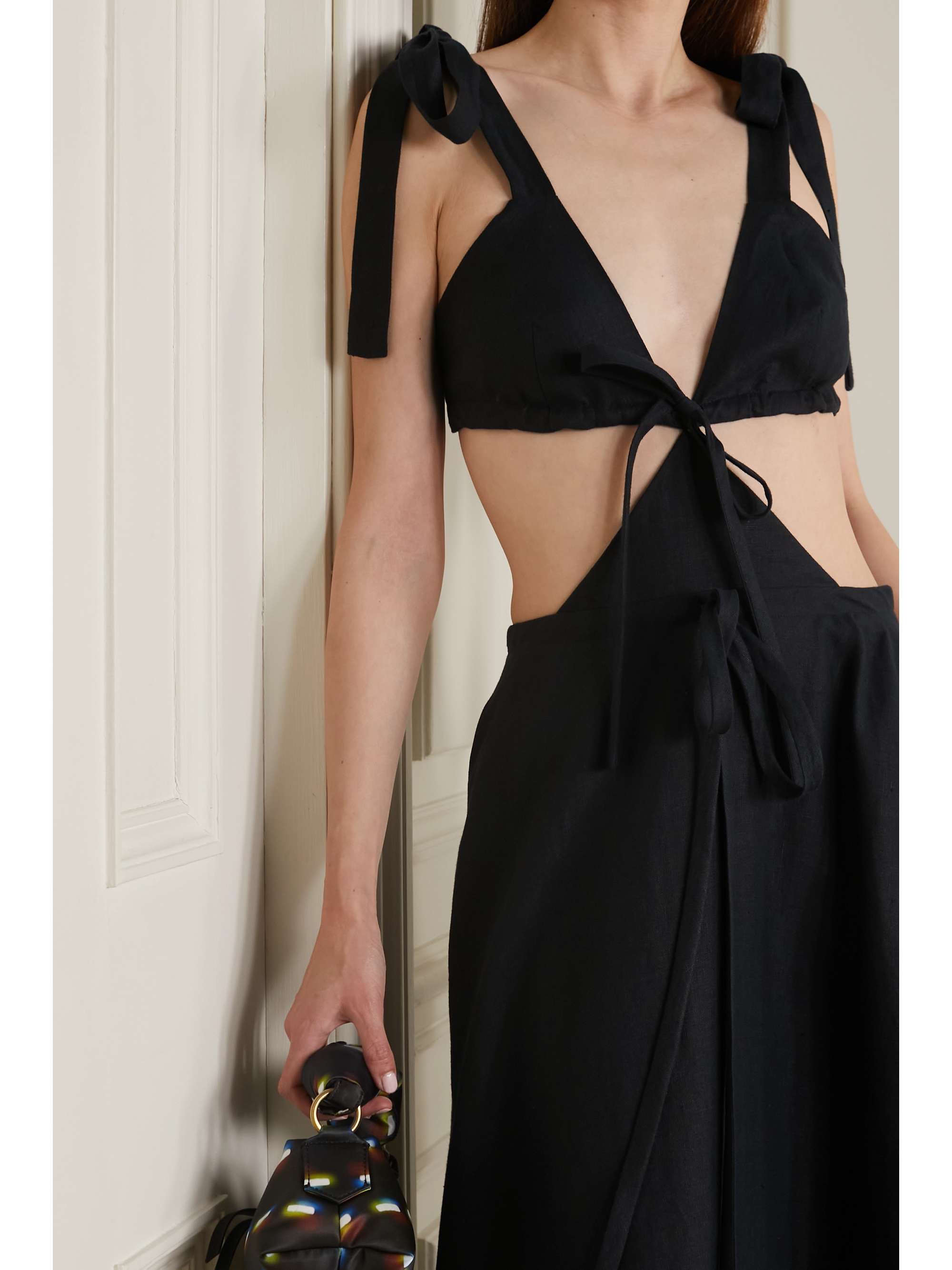 Black Cutout linen maxi dress 