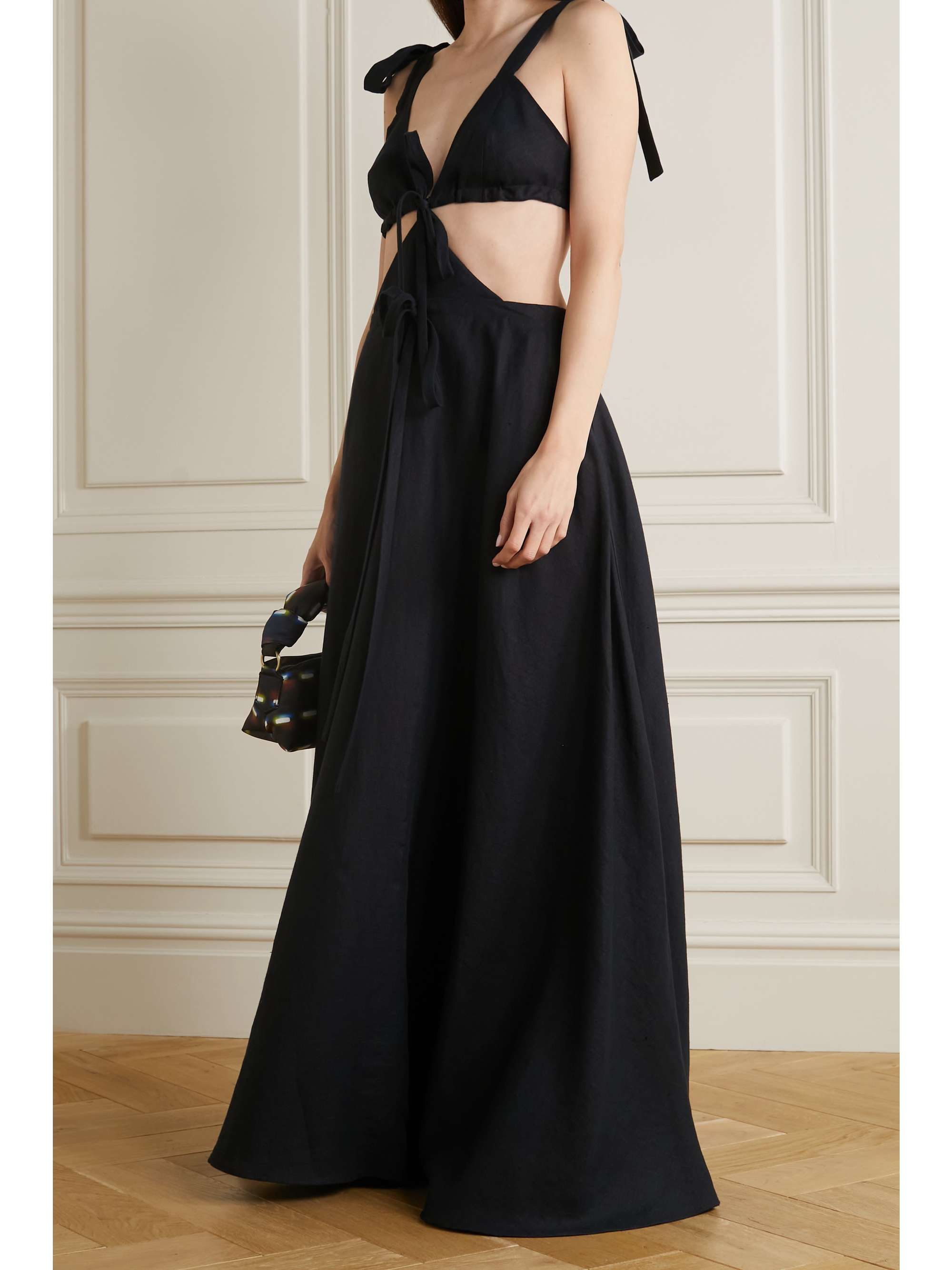 Black Cutout linen maxi dress 