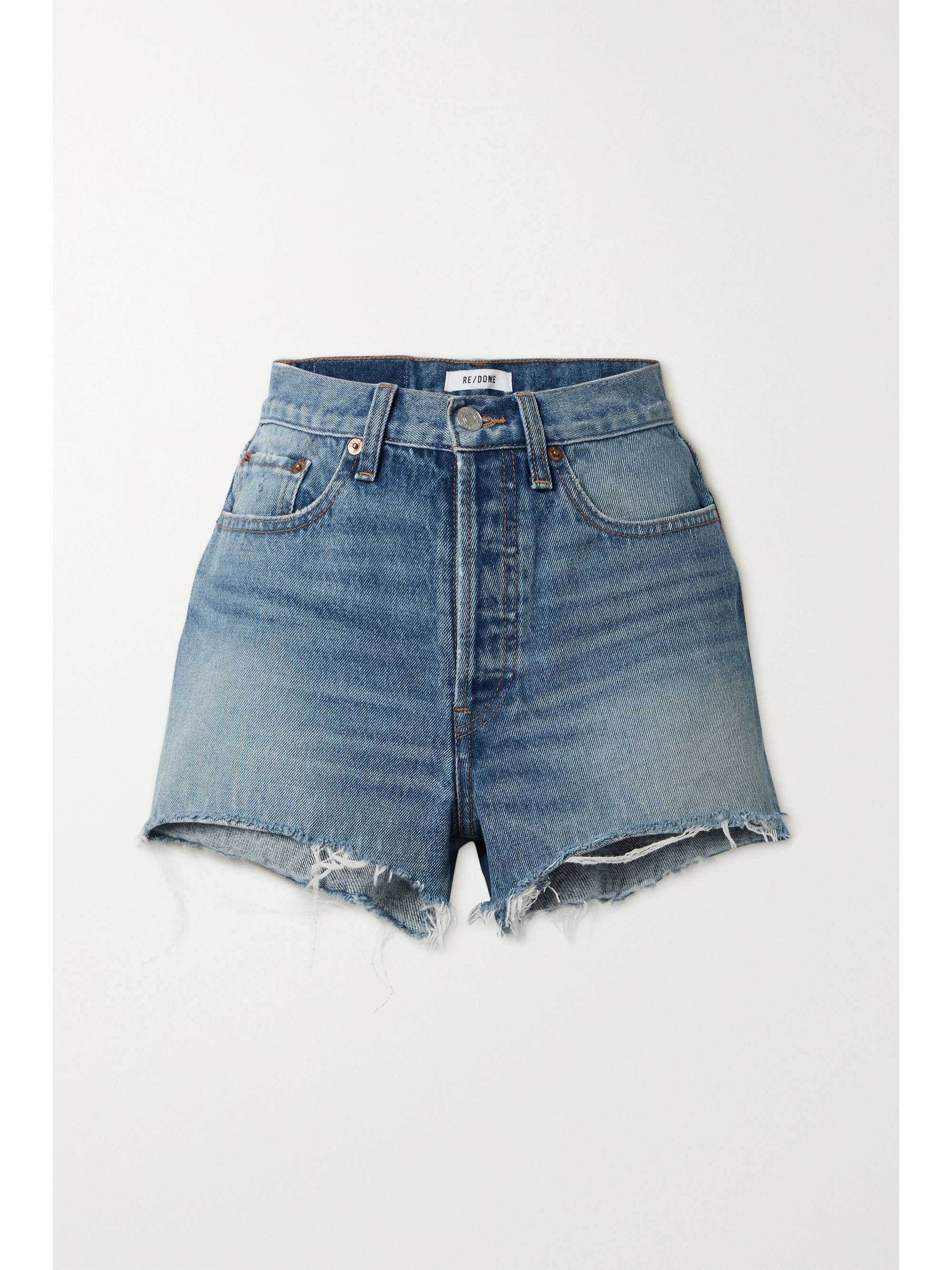 high waisted distressed denim shorts