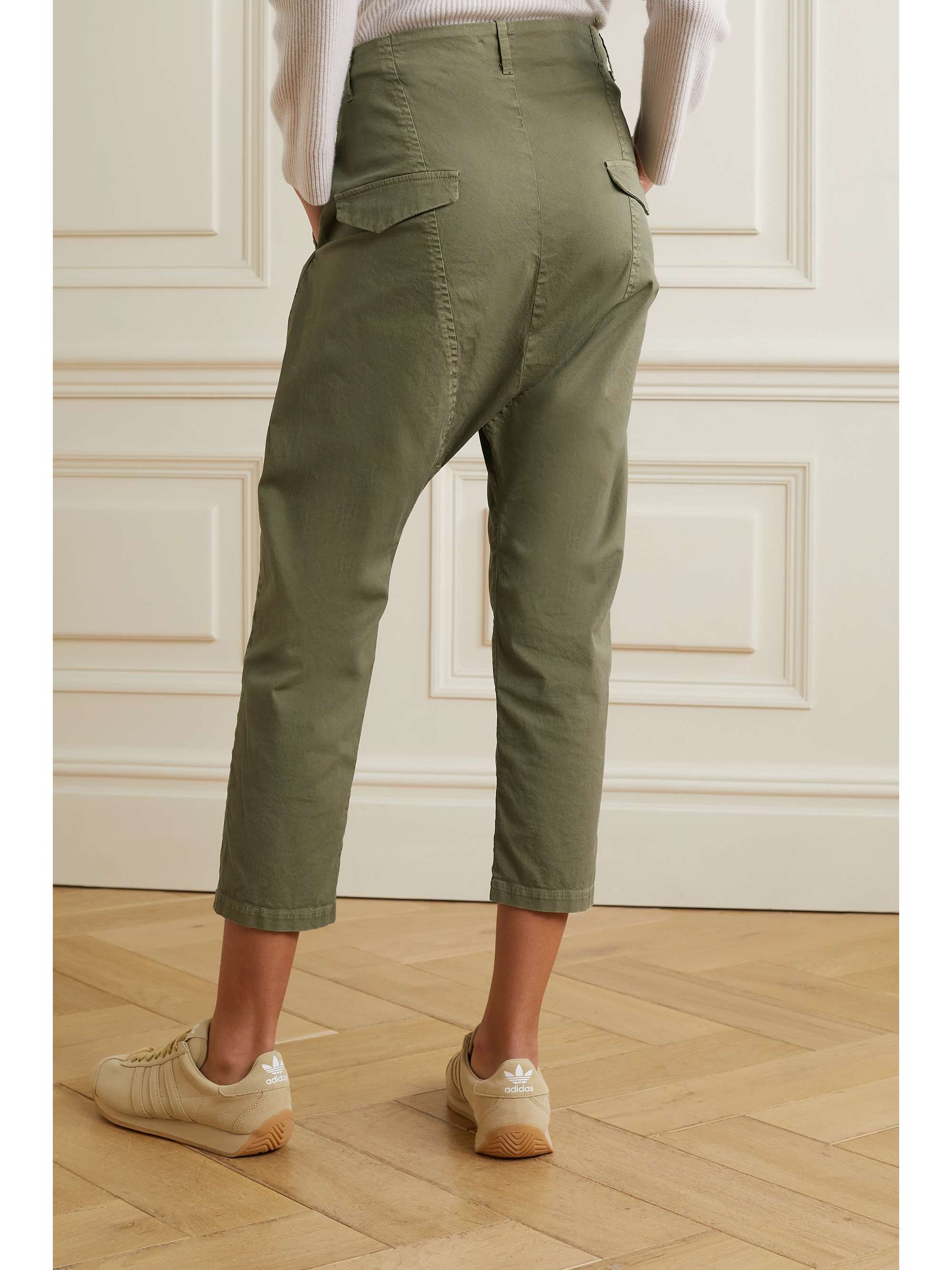 Army green Paris cropped cotton-blend 