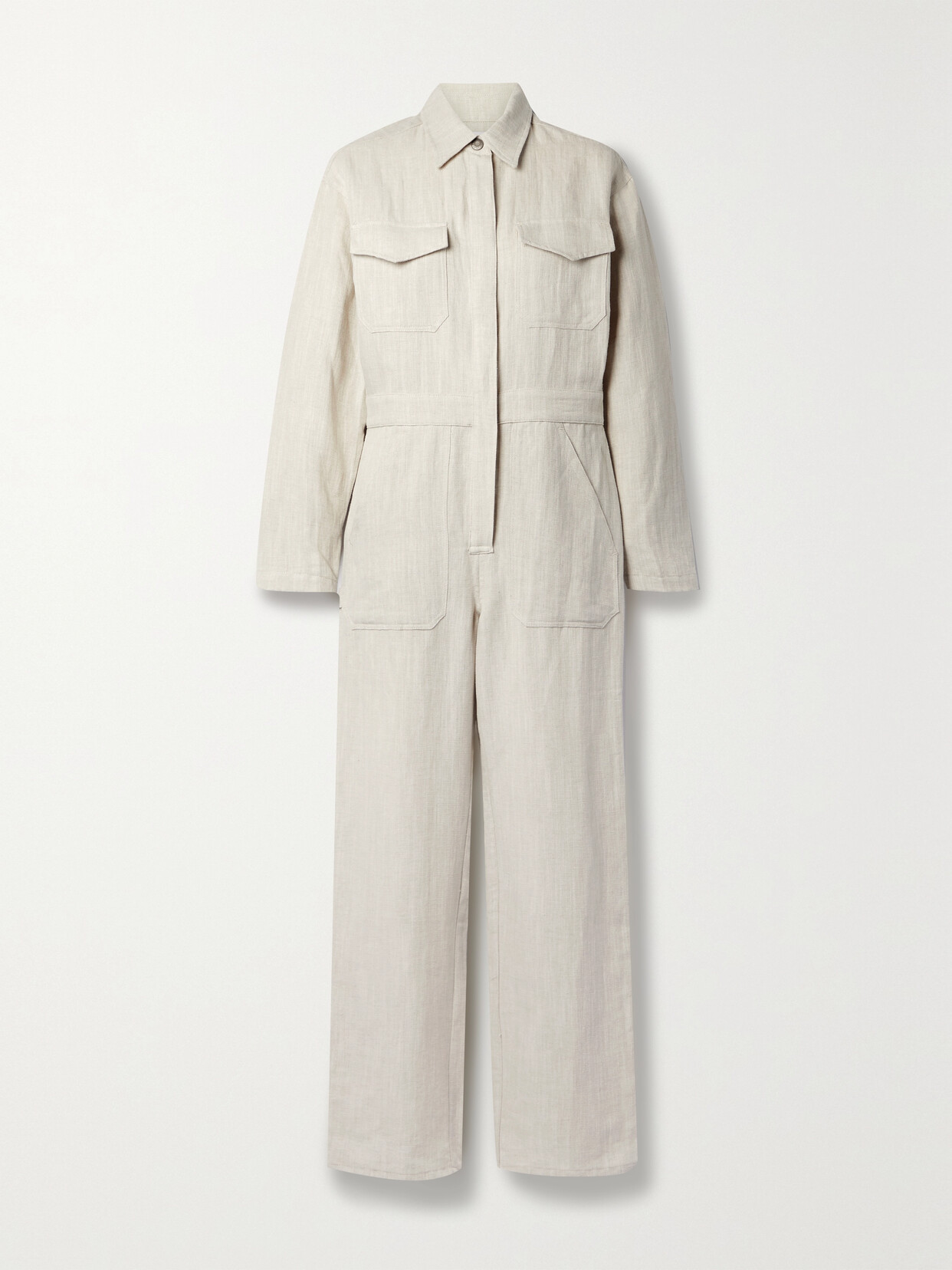 RIVET UTILITY + NET SUSTAIN POWERHOUSE HERRINGBONE LINEN AND COTTON-BLEND JUMPSUIT