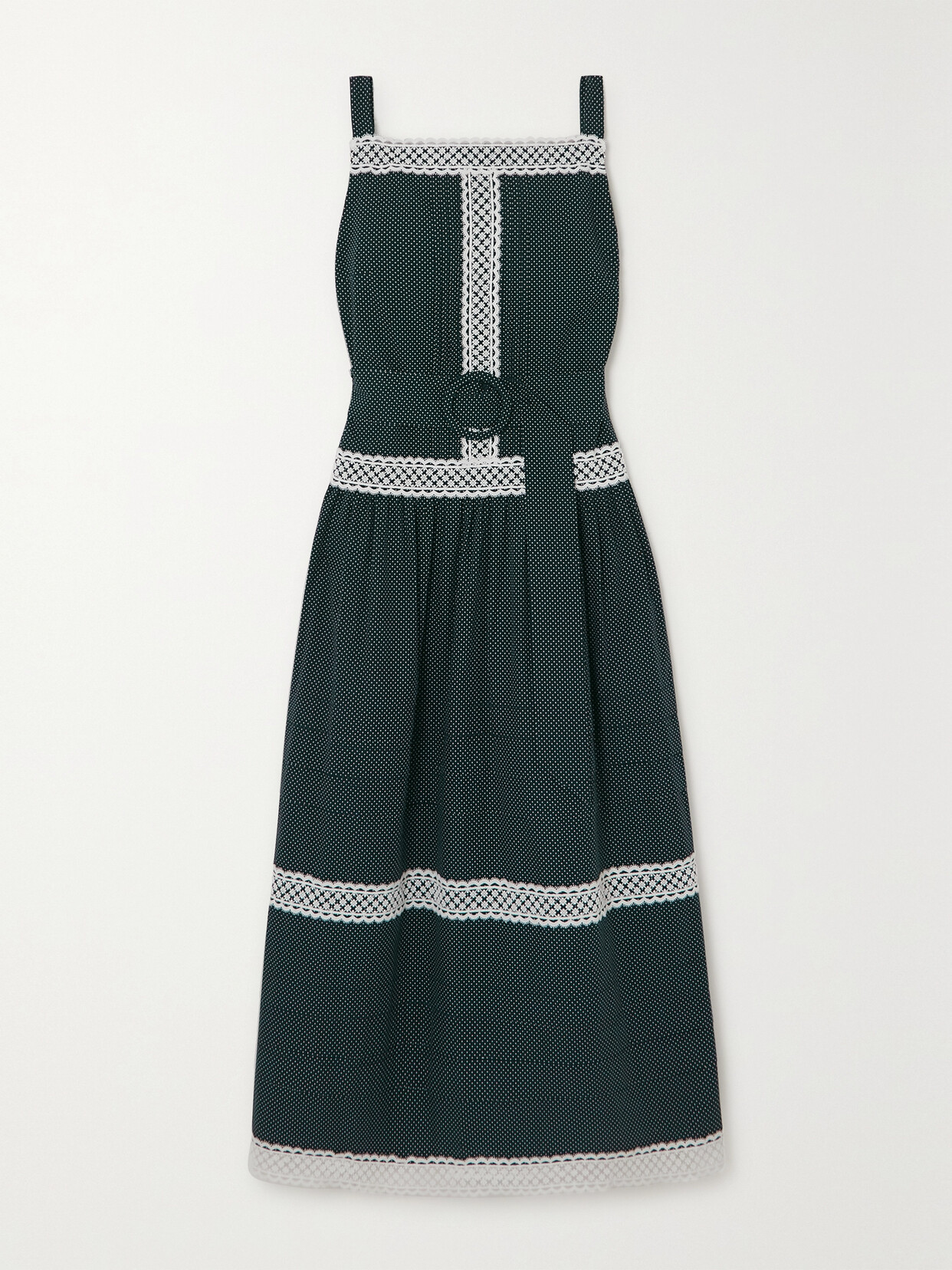 Erdem Eris Belted Lace-trimmed Polka-dot Cotton-poplin Midi Dress