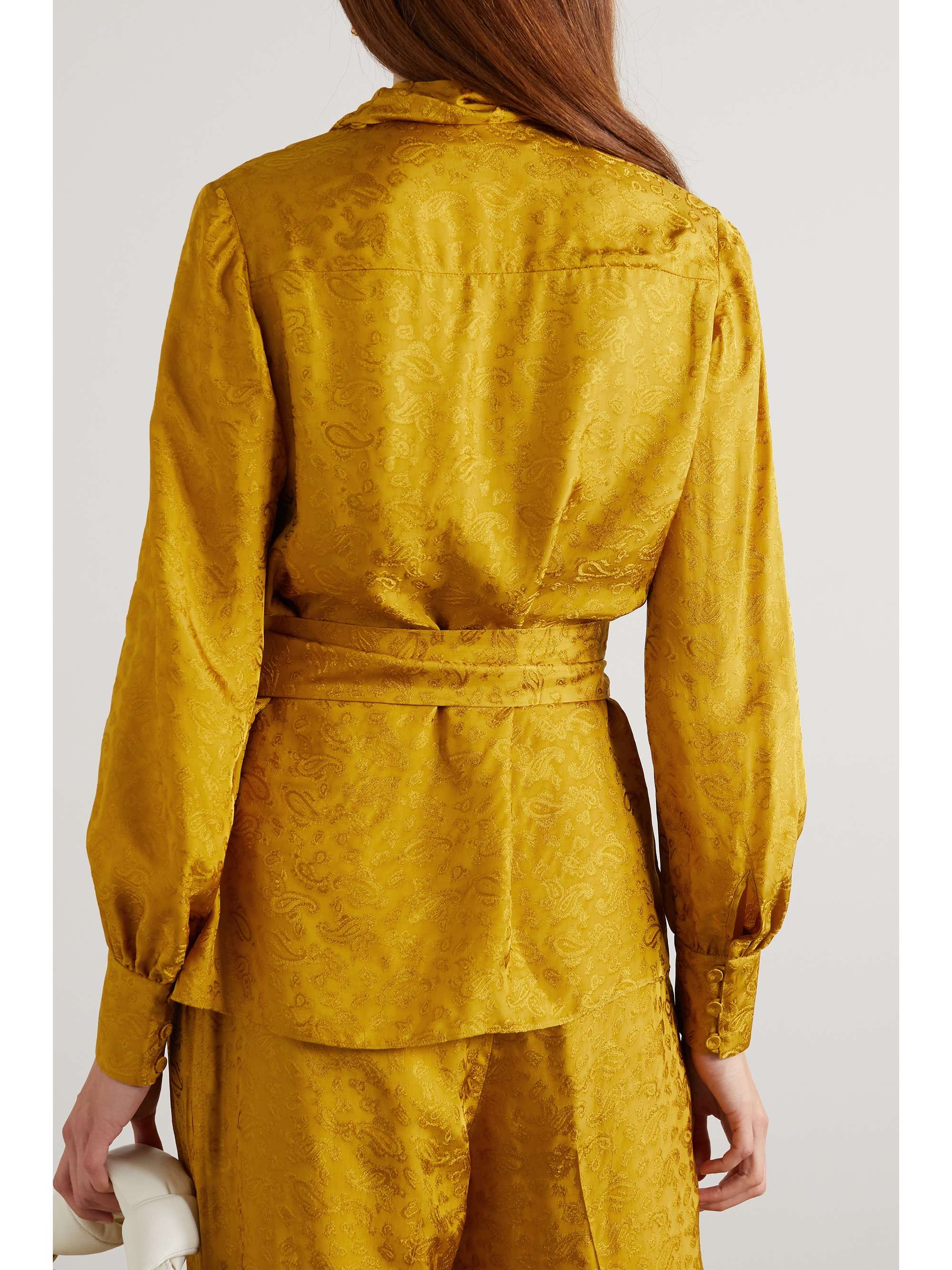 ERDEM Willia belted satin-jacquard blouse