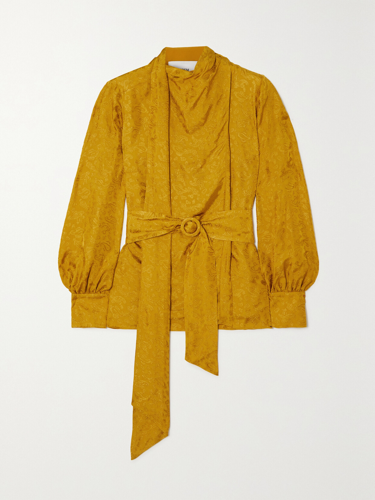 Erdem Willia Belted Satin-jacquard Blouse - Yellow