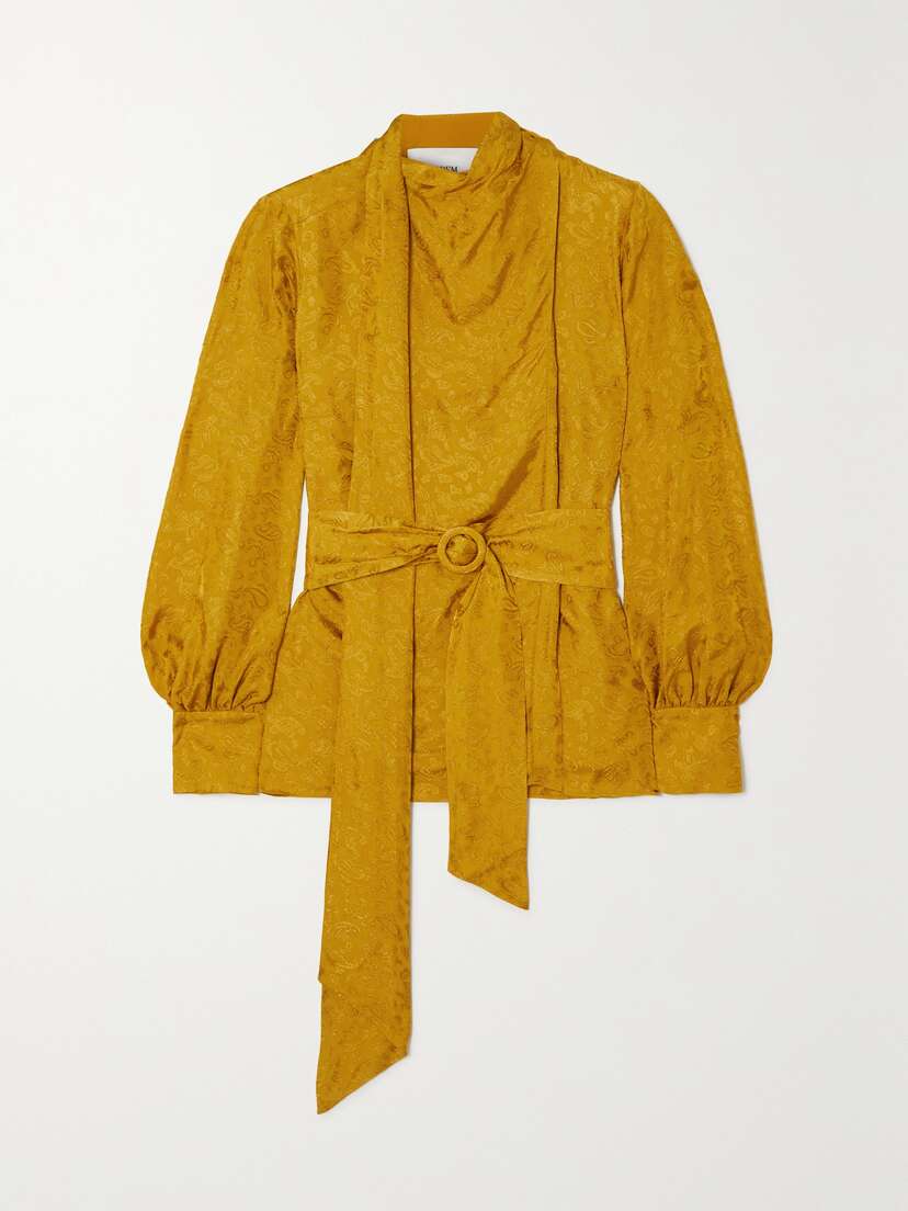 Erdem Willia Belted Satin-jacquard Blouse