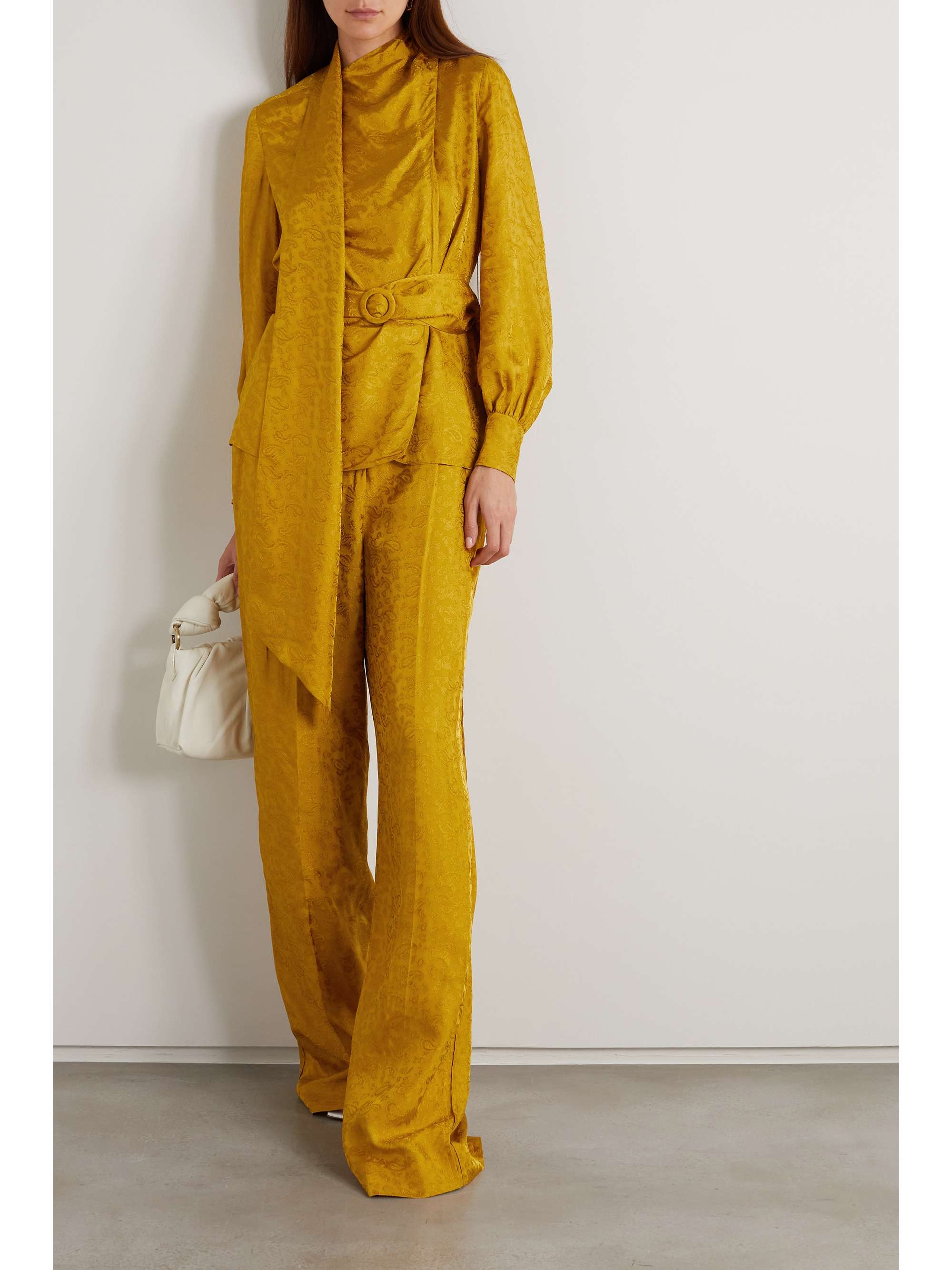 ERDEM Willia belted satin-jacquard blouse